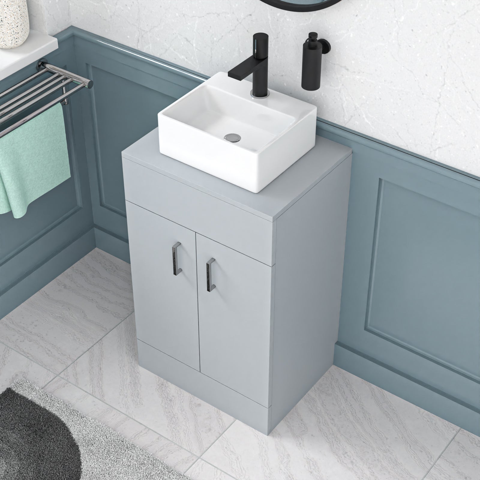 Nanuya Matte Grey 500mm Bathroom Doors Vanity Unit Rectangle Ceramic Basin