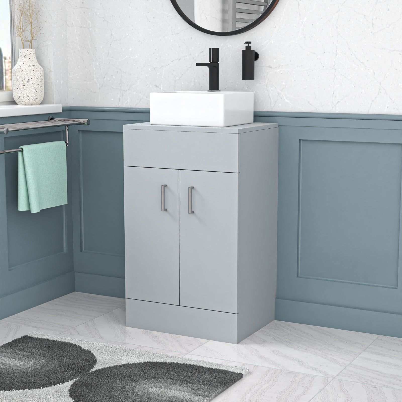 Nanuya Matte Grey 500mm Bathroom Doors Vanity Unit Rectangle Ceramic Basin