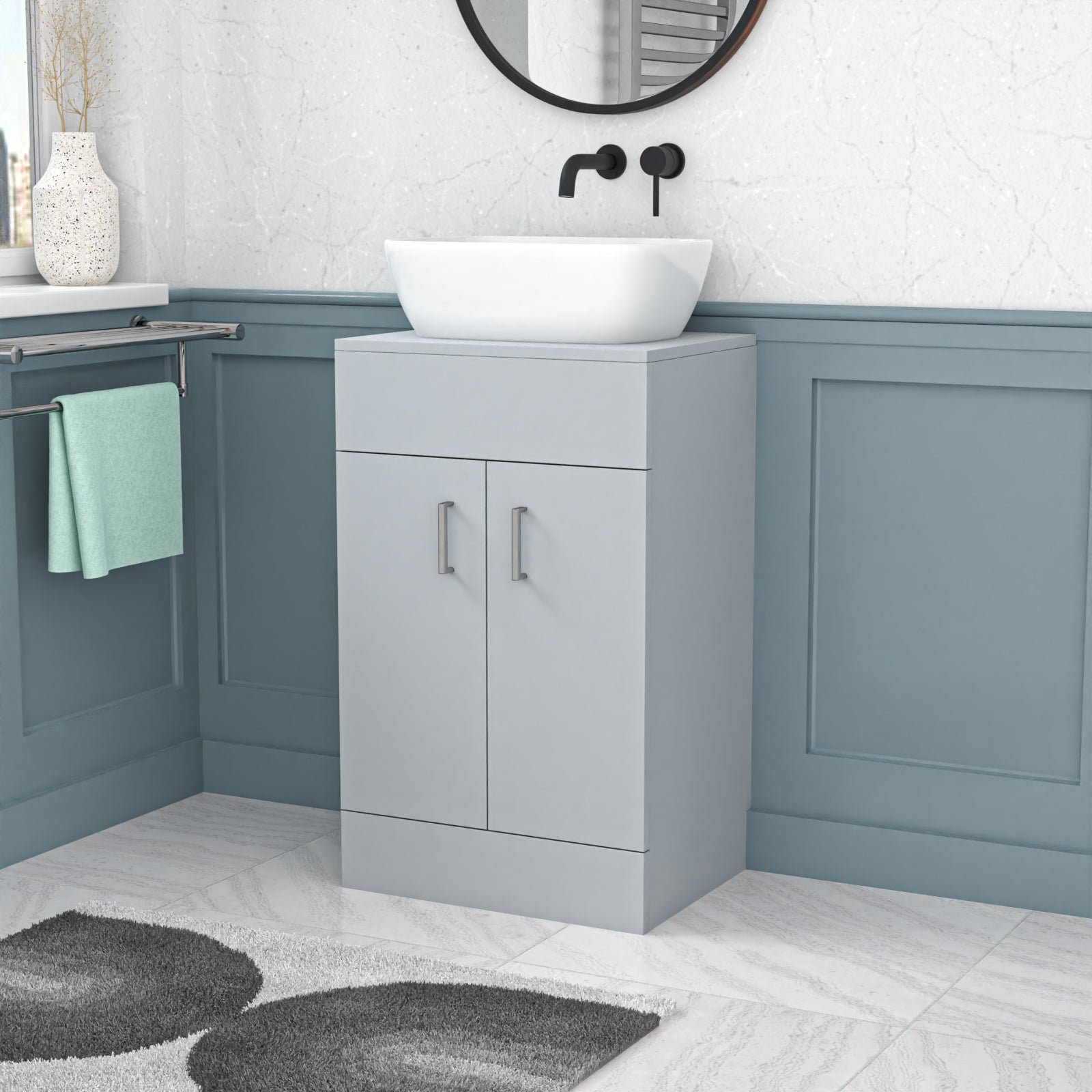 Nanuya Matte Grey 500mm Bathroom Doors Vanity Unit Rounded Rectangle Basin