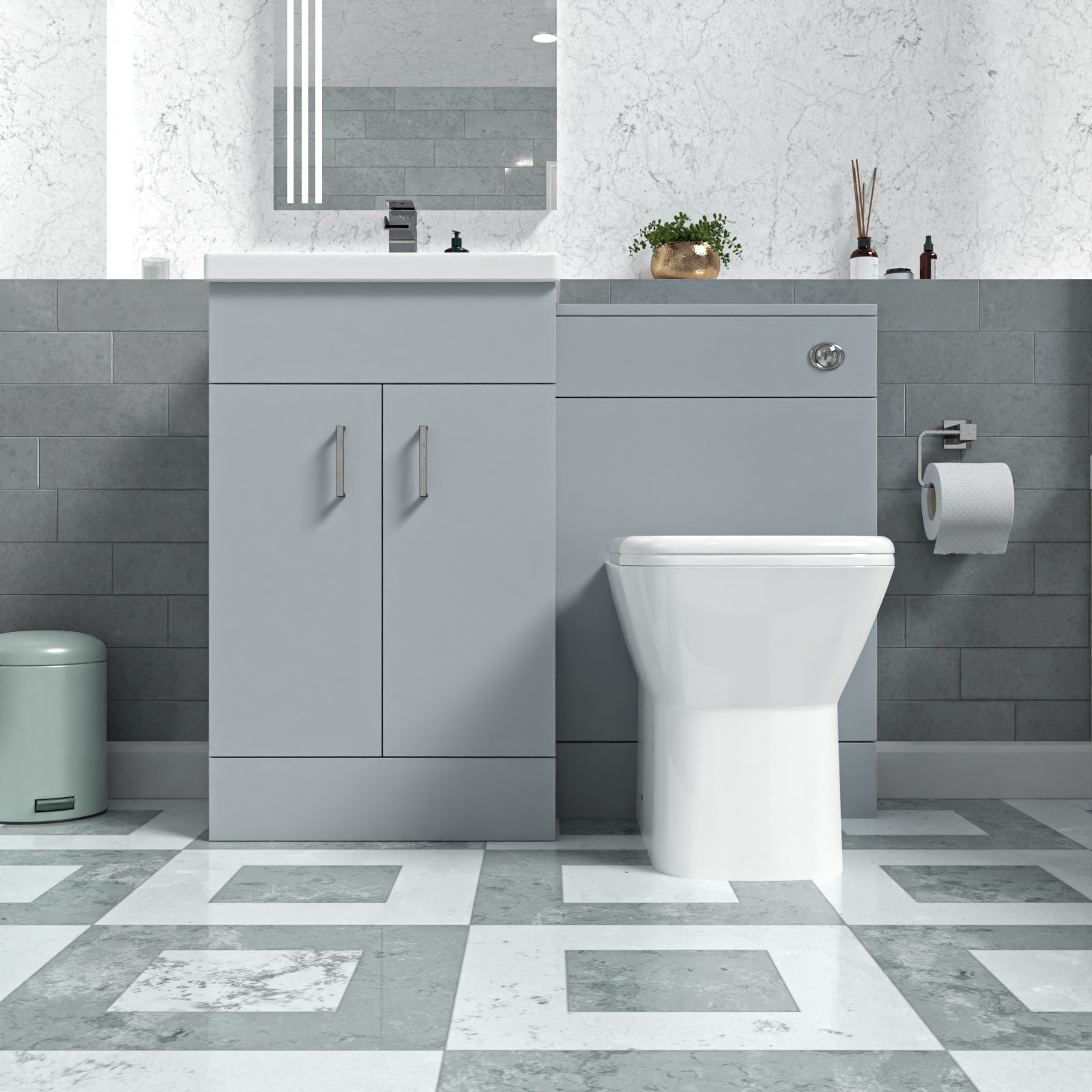 Nanuya Matte Grey Vanity Basin Cabinet WC Unit & Rimless Back To Wall Toilet