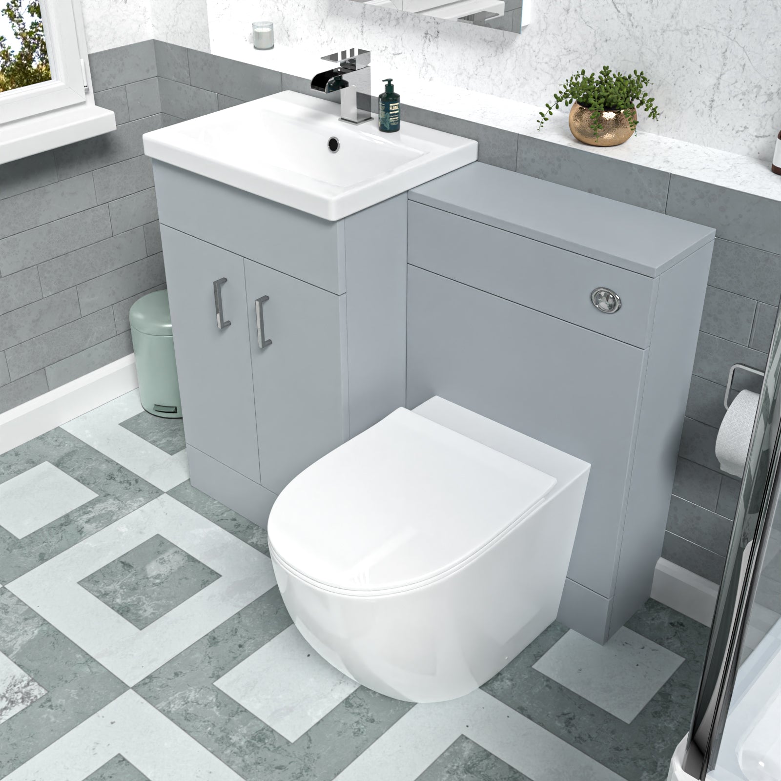 Nanuya 1000mm Matte Grey Freestanding Basin Vanity & Back To Wall Toilet