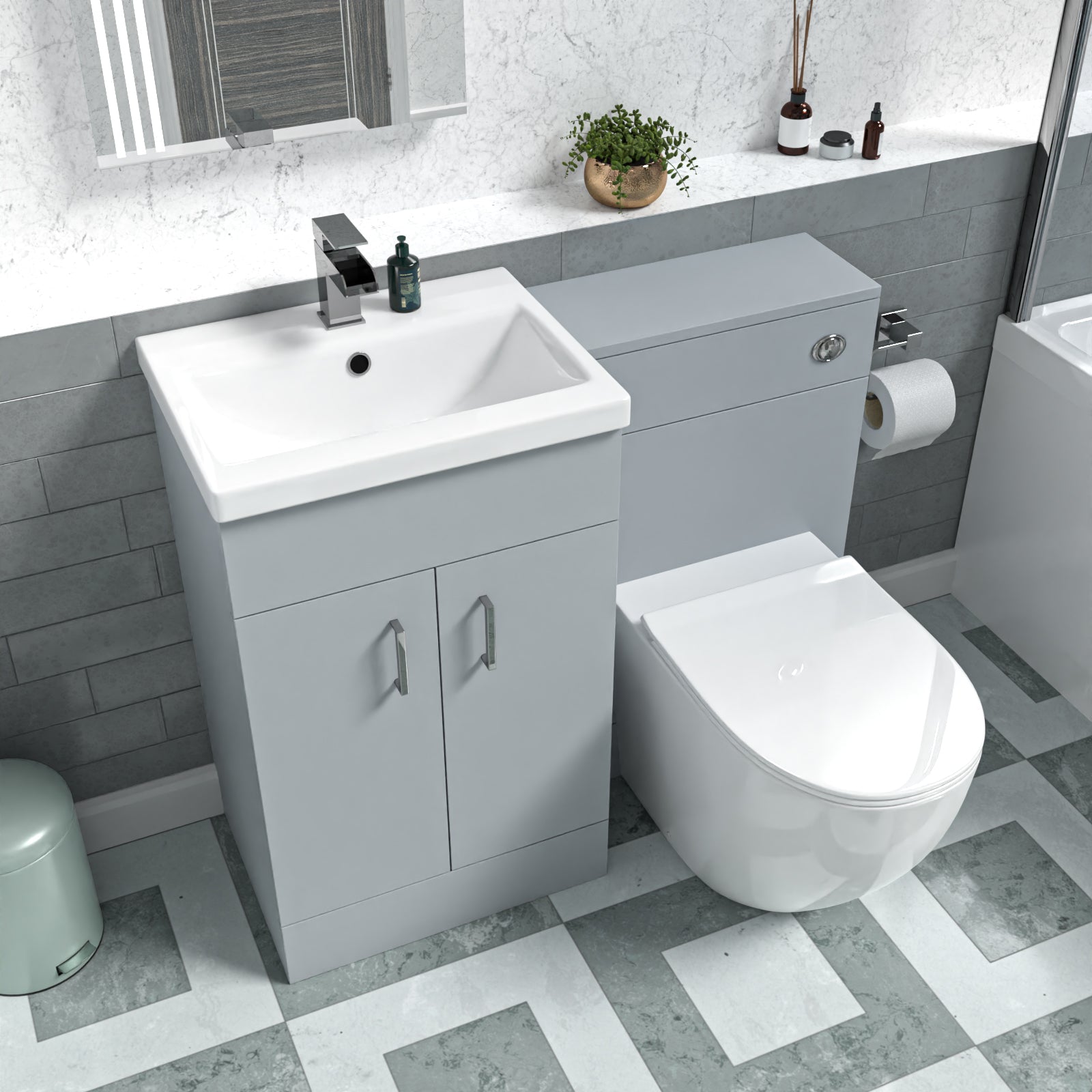 Nanuya 1000mm Matte Grey Freestanding Basin Vanity & Back To Wall Toilet