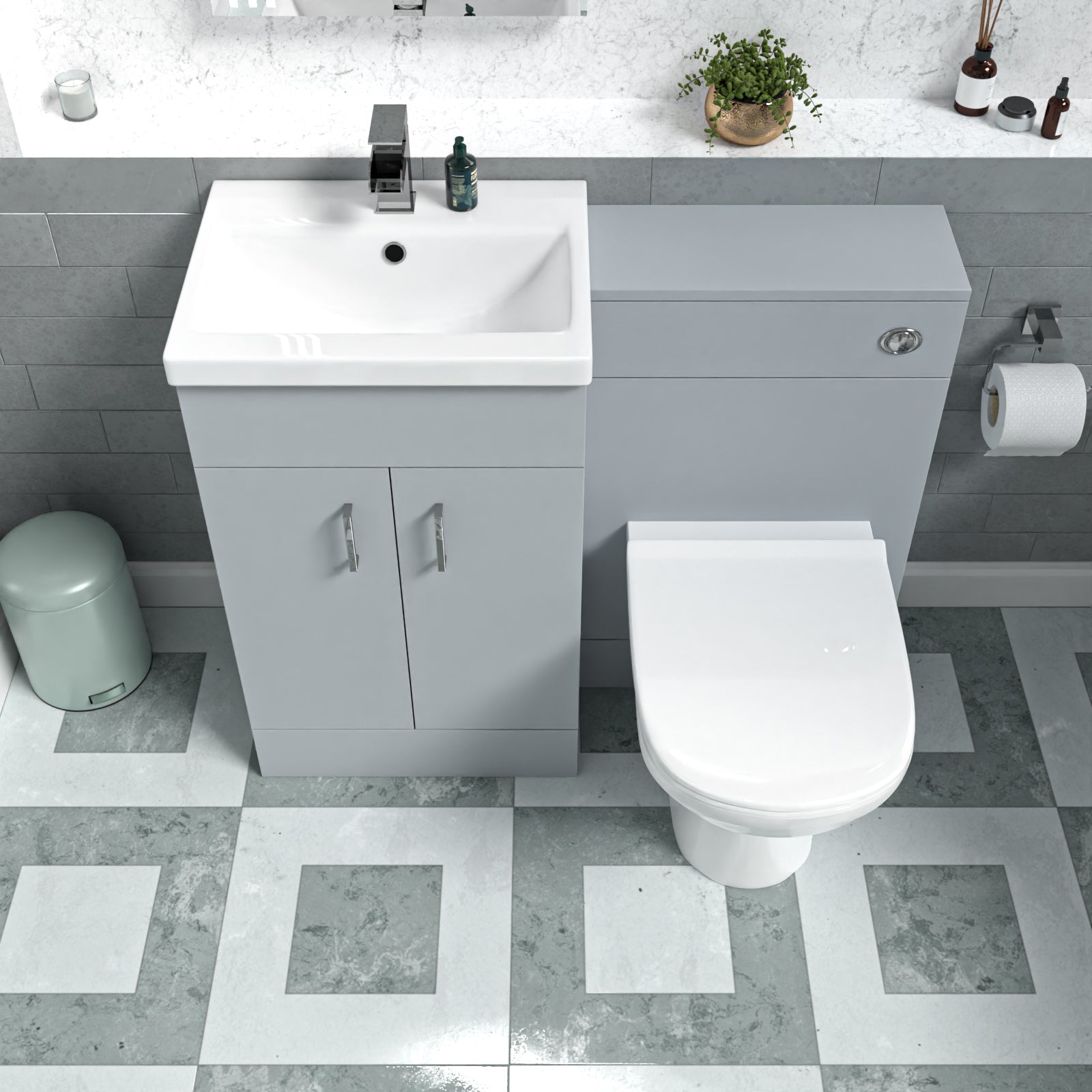 Nanuya 1000mm Matte Grey Basin Vanity & WC Unit & Back to Wall Toilet Flat Pack