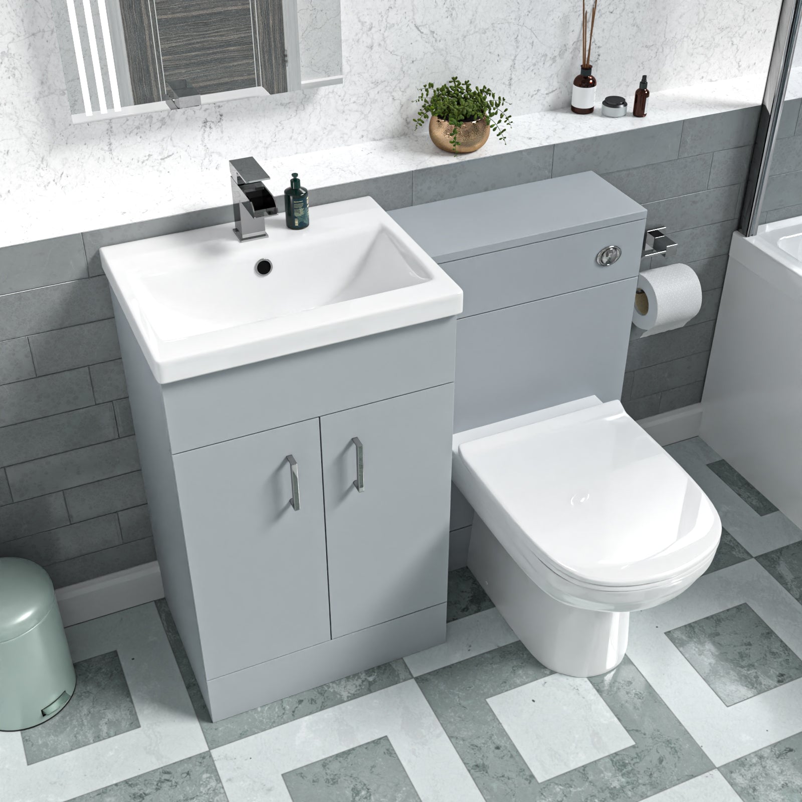 Nanuya 1000mm Matte Grey Basin Vanity & WC Unit & Back to Wall Toilet Flat Pack