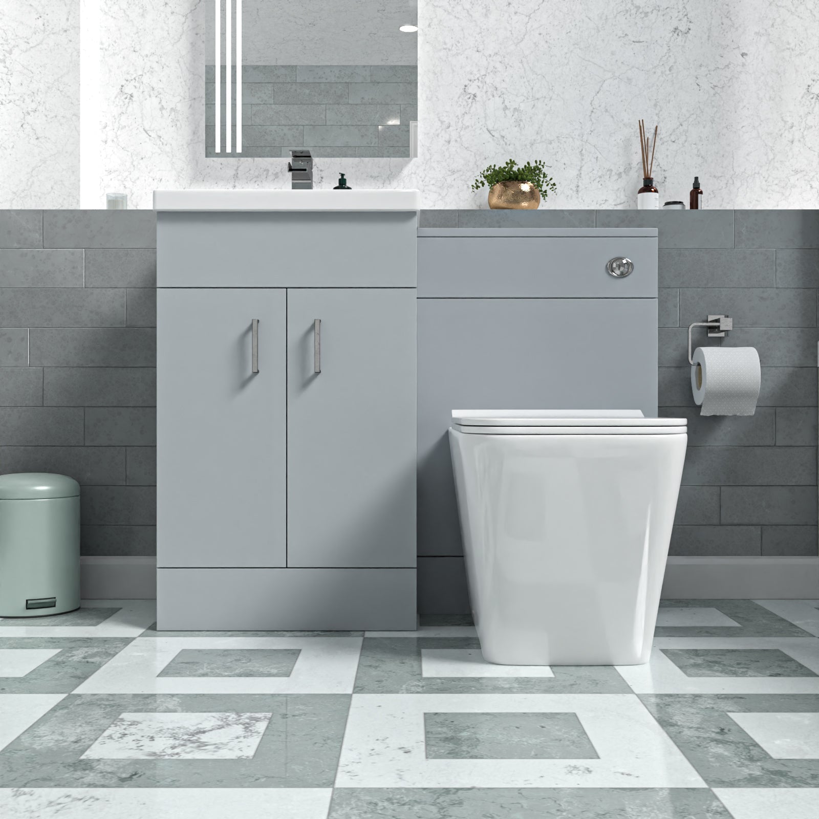 Nanuya Matte Grey 1000mm Freestanding Vanity WC Unit & Rimless BTW Toilet Flat Pack