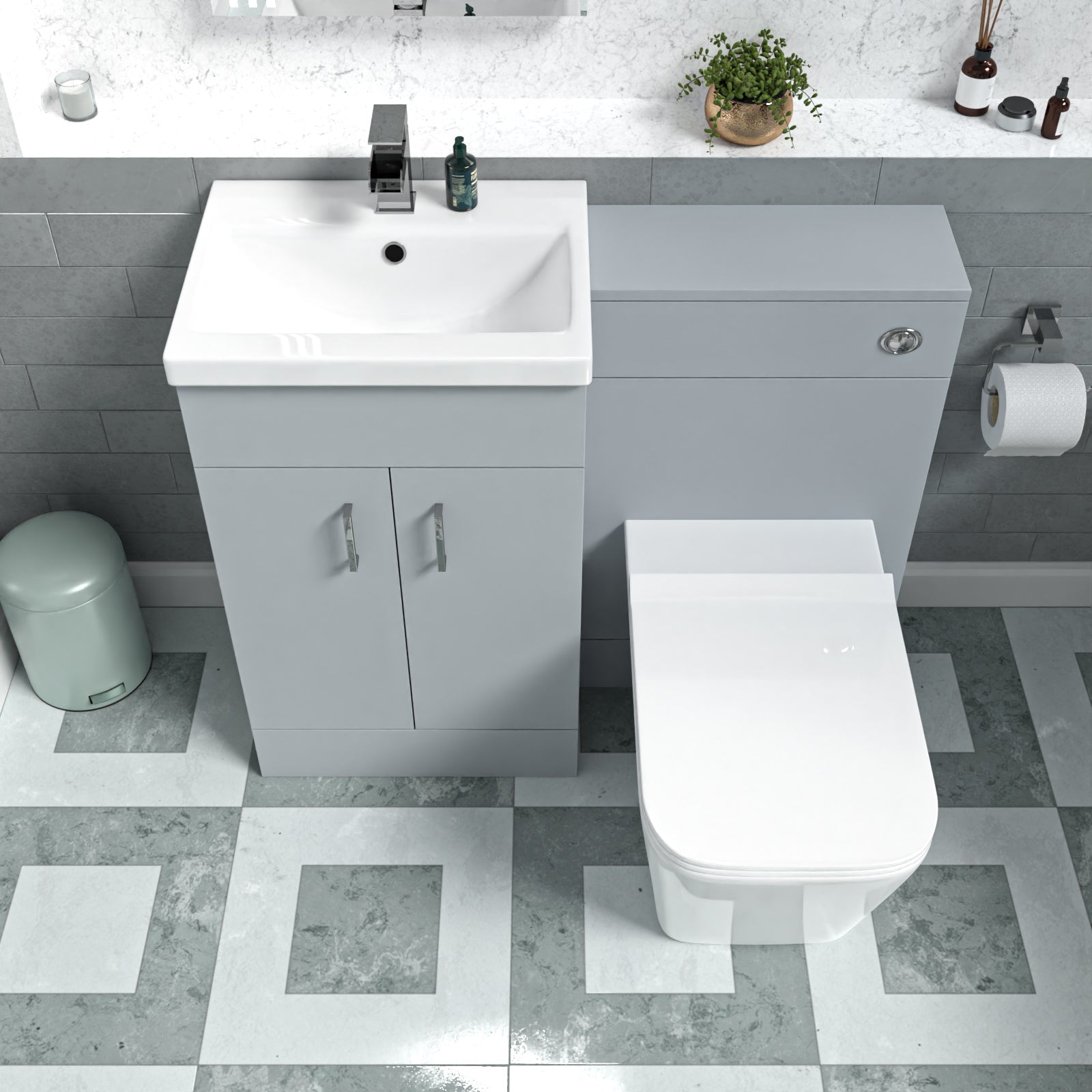 Nanuya 1000mm Matte Grey Freestanding Vanity WC Unit & Rimless BTW Toilet Flat Pack