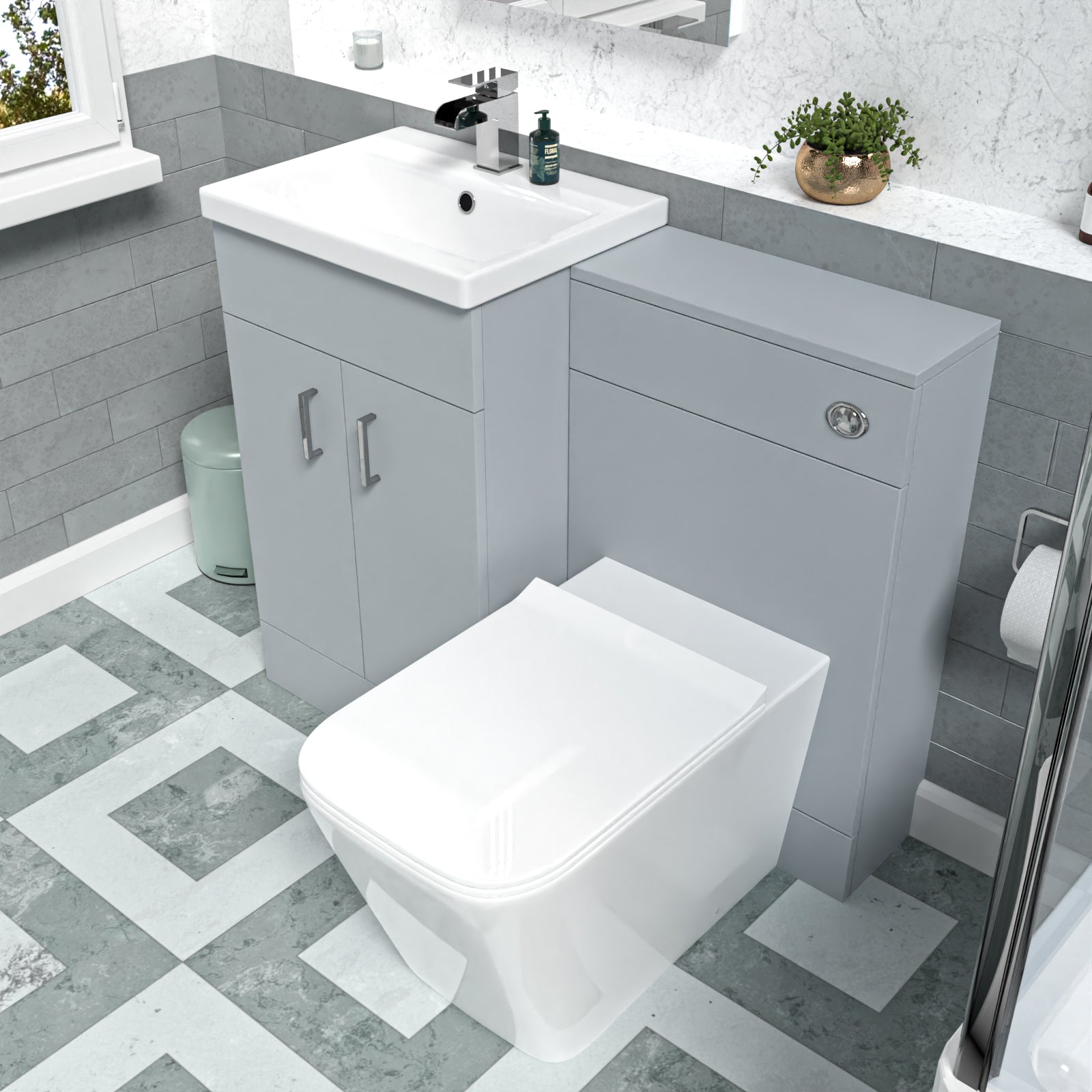 Nanuya 1000mm Matte Grey Freestanding Vanity WC Unit & Rimless BTW Toilet Flat Pack