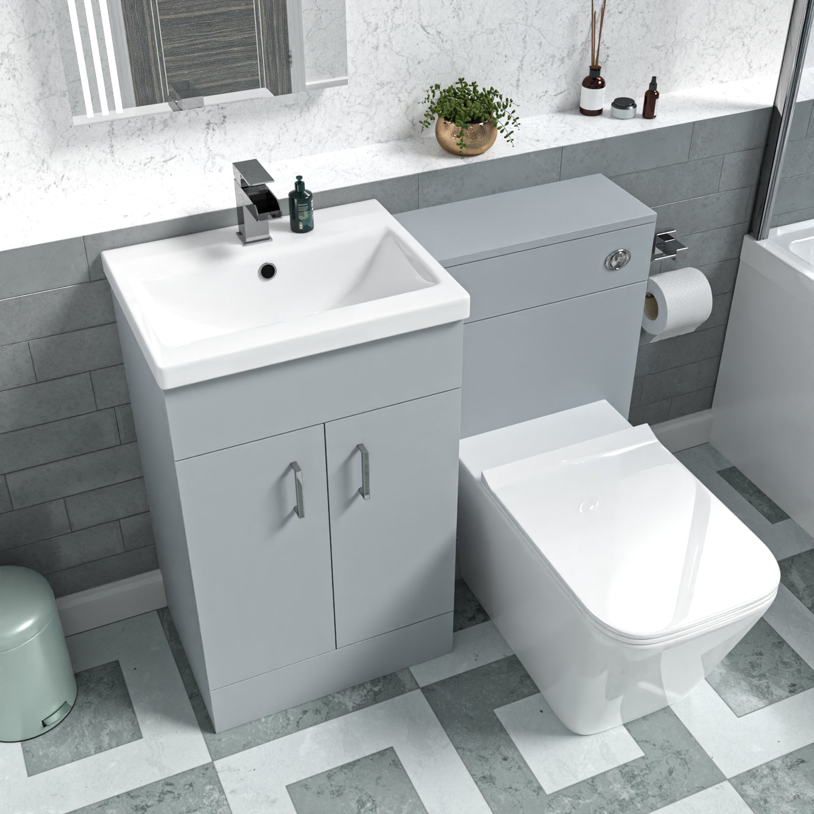 Nanuya 1000mm Matte Grey Freestanding Vanity WC Unit & Rimless BTW Toilet Flat Pack