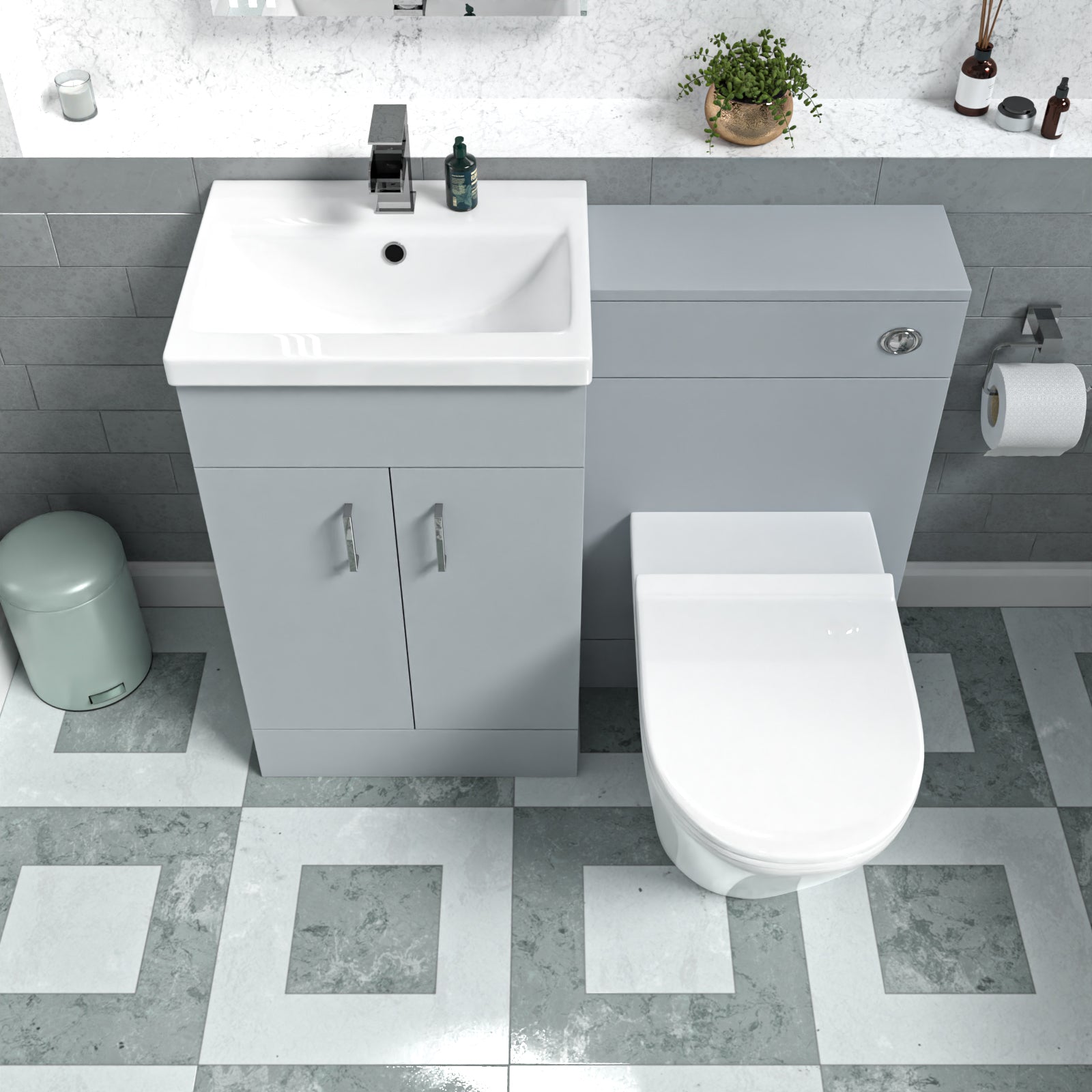 Nanuya 1000mm Matte Grey Vanity Basin WC Vanity Unit & BTW Toilet