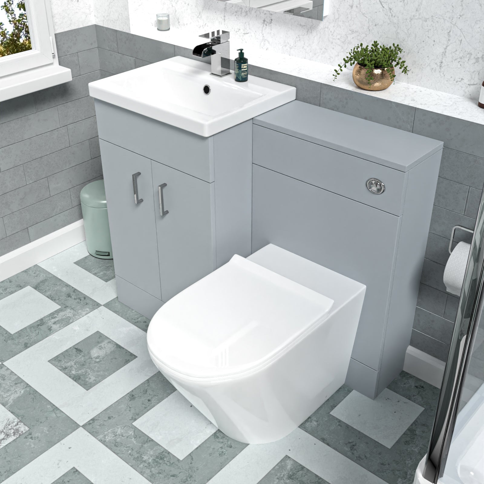 Nanuya 1000mm Matte Grey Vanity Basin WC Vanity Unit & BTW Toilet Flat Pack
