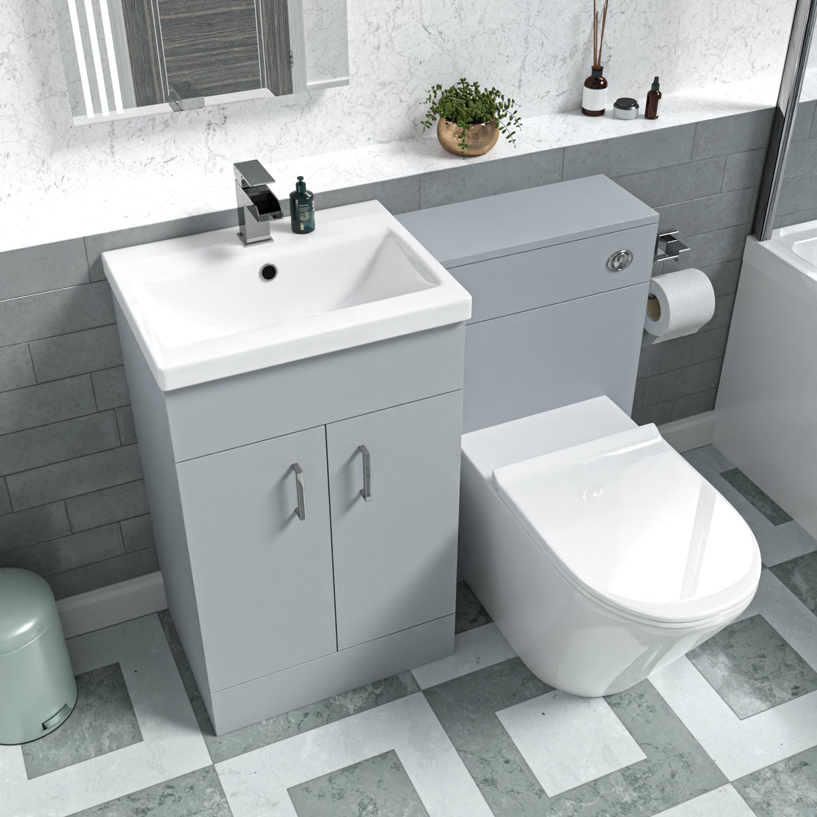 Nanuya 1000mm Matte Grey Vanity Basin WC Vanity Unit & BTW Toilet Flat Pack