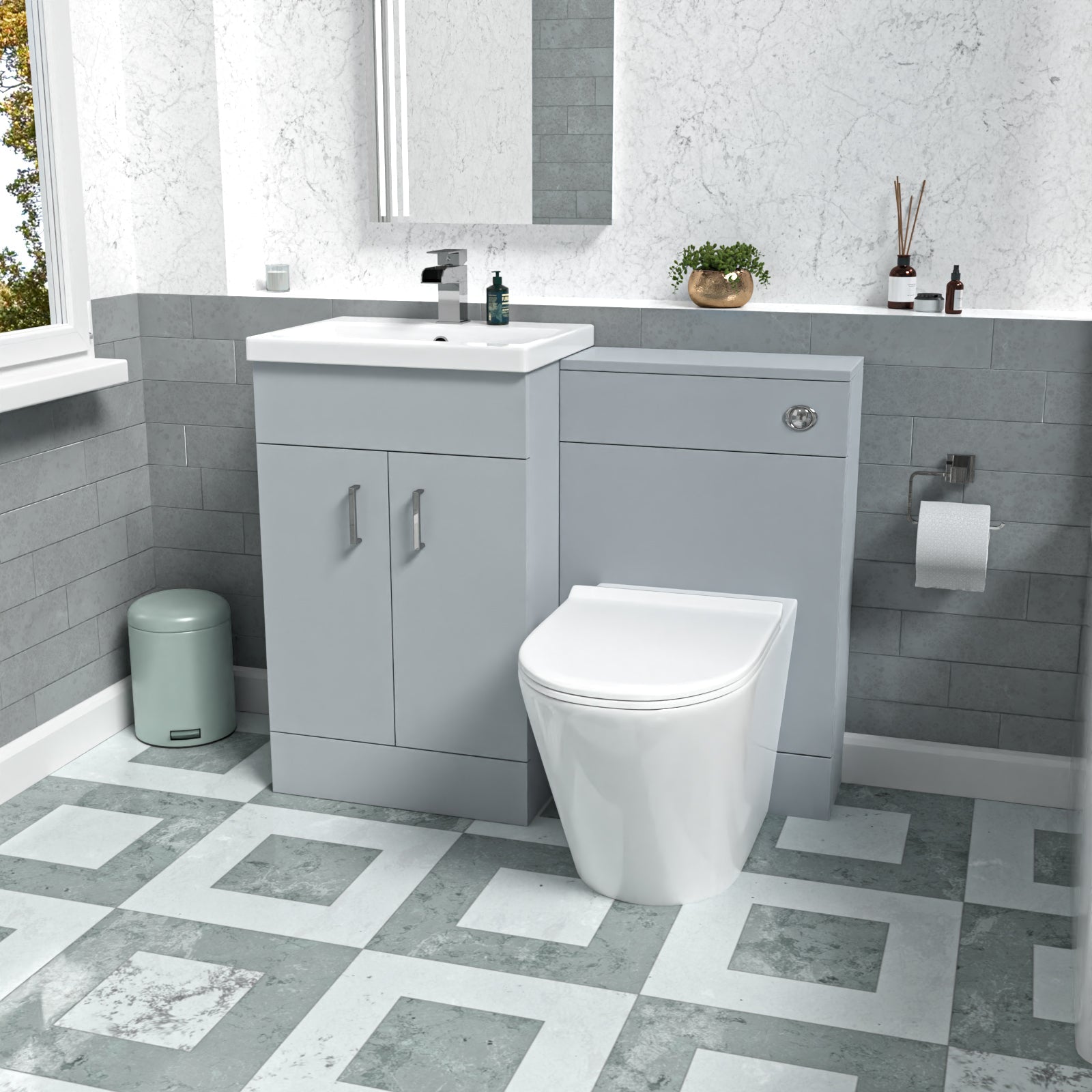 Nanuya Matte Grey 1000mm Vanity Basin WC Vanity Unit & BTW Toilet Flat Pack