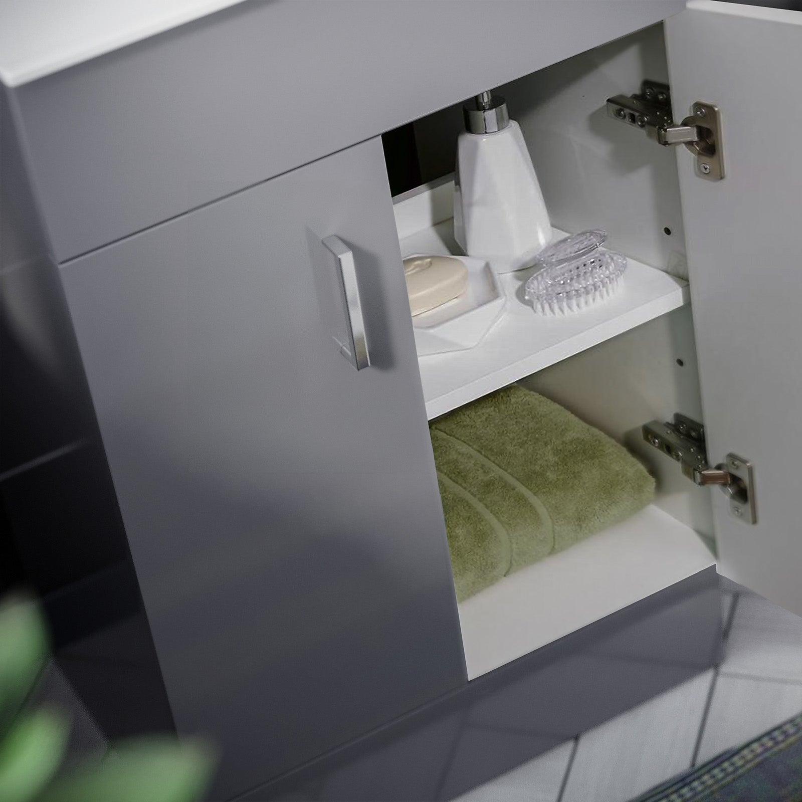 Nanuya Steel Grey 500mm Floor Standing Vanity Unit & White Basin Flat Pack