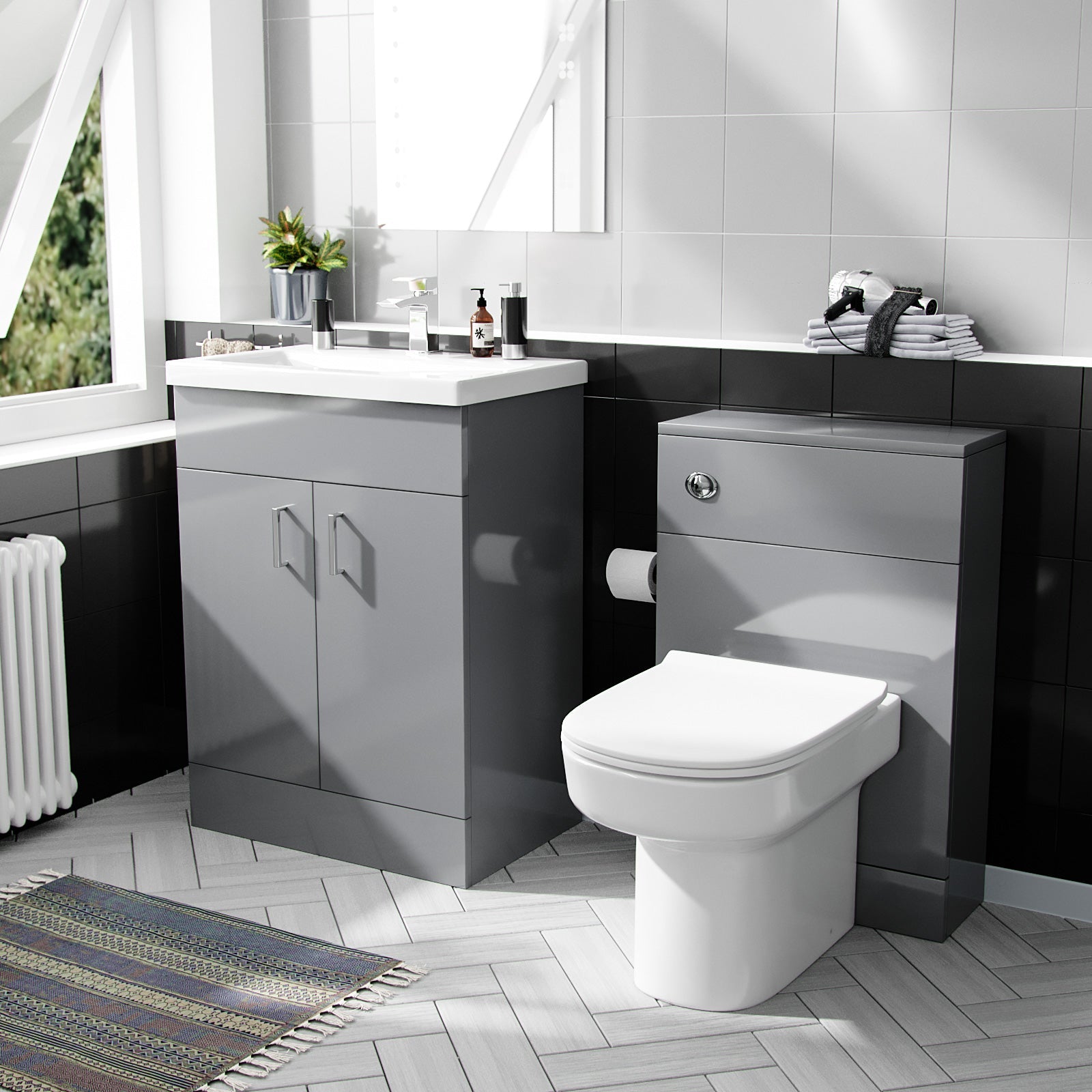 Nanuya 600mm Light Grey Freestanding Basin Vanity WC & BTW Toilet Flat Pack