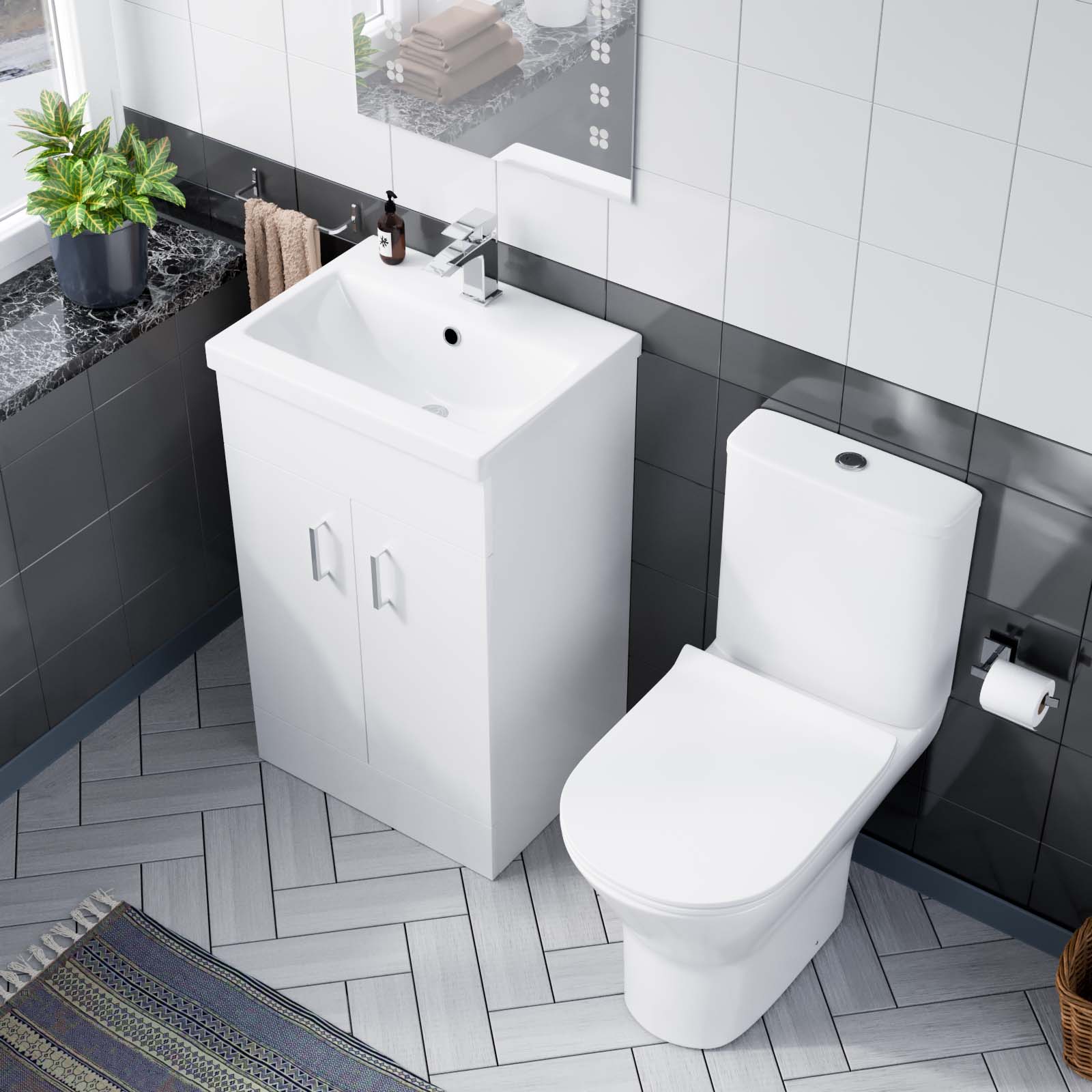 Nanuya 500mm White Basin Vanity & Rimless Close Coupled Toilet Flat Pack