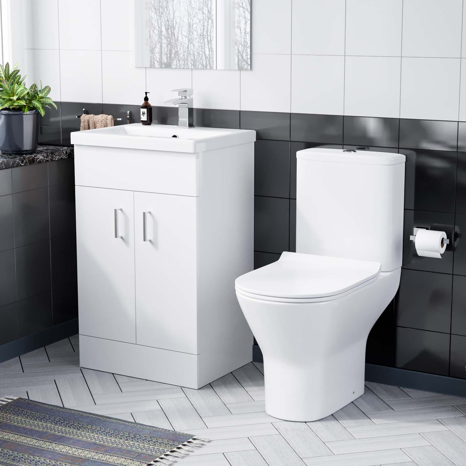 Nanuya 500mm Floorstanding White Basin Vanity & Rimless Close Coupled Toilet Flat Pack