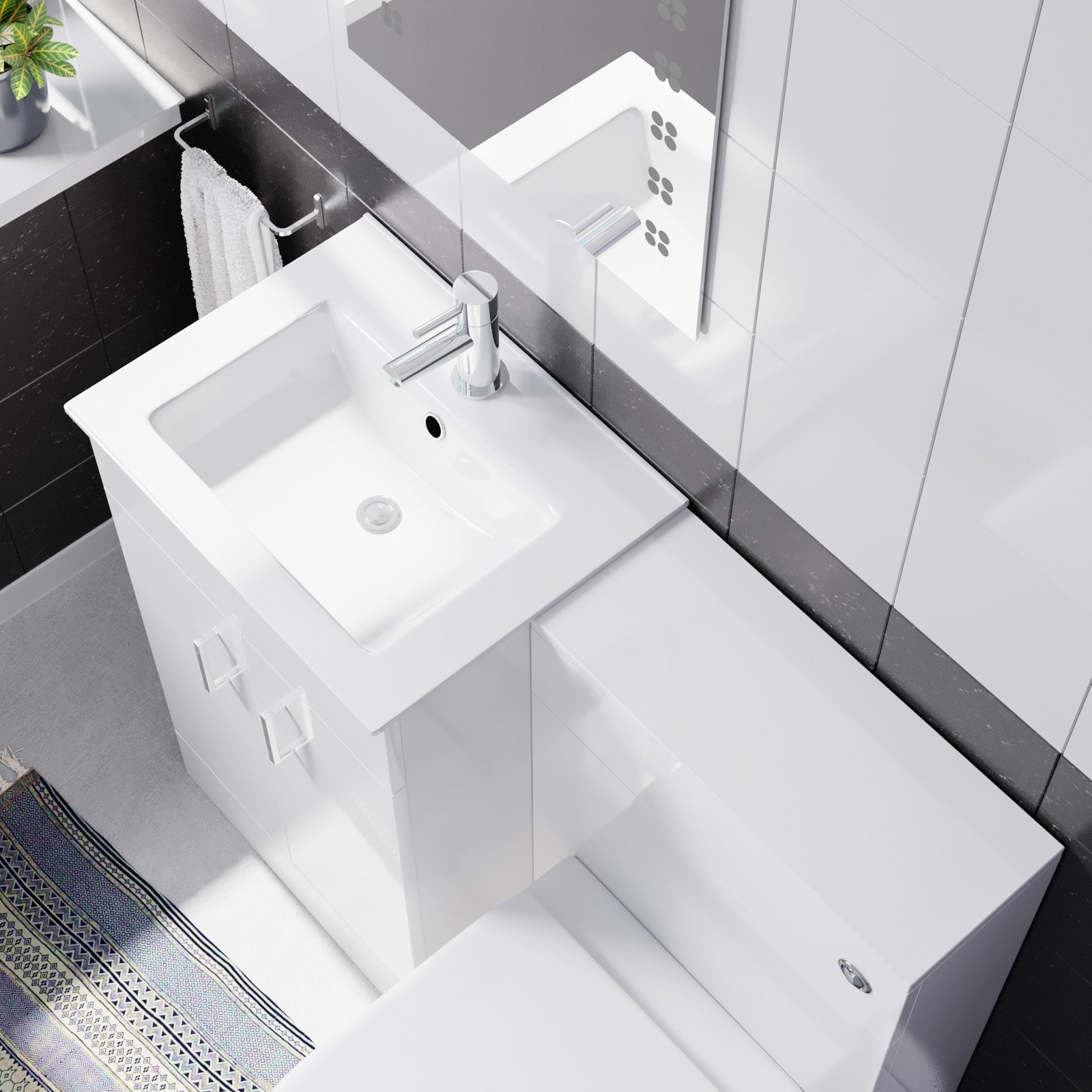 Nanuya White 1000mm Slim Basin Vanity, WC Unit & Rimless BTW Toilet
