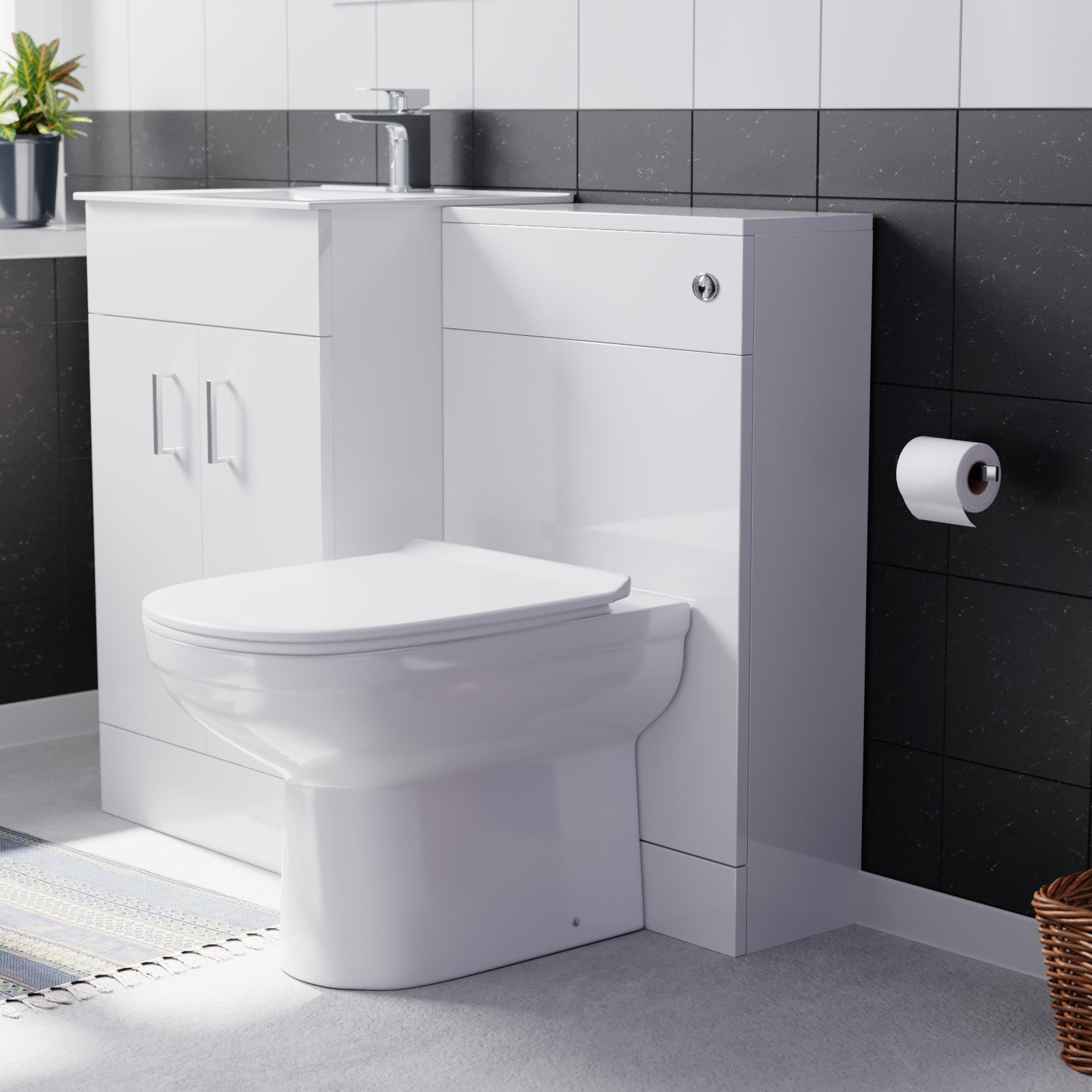 Nanuya 500mm Vanity Basin, WC Unit & Elso Back to Wall White