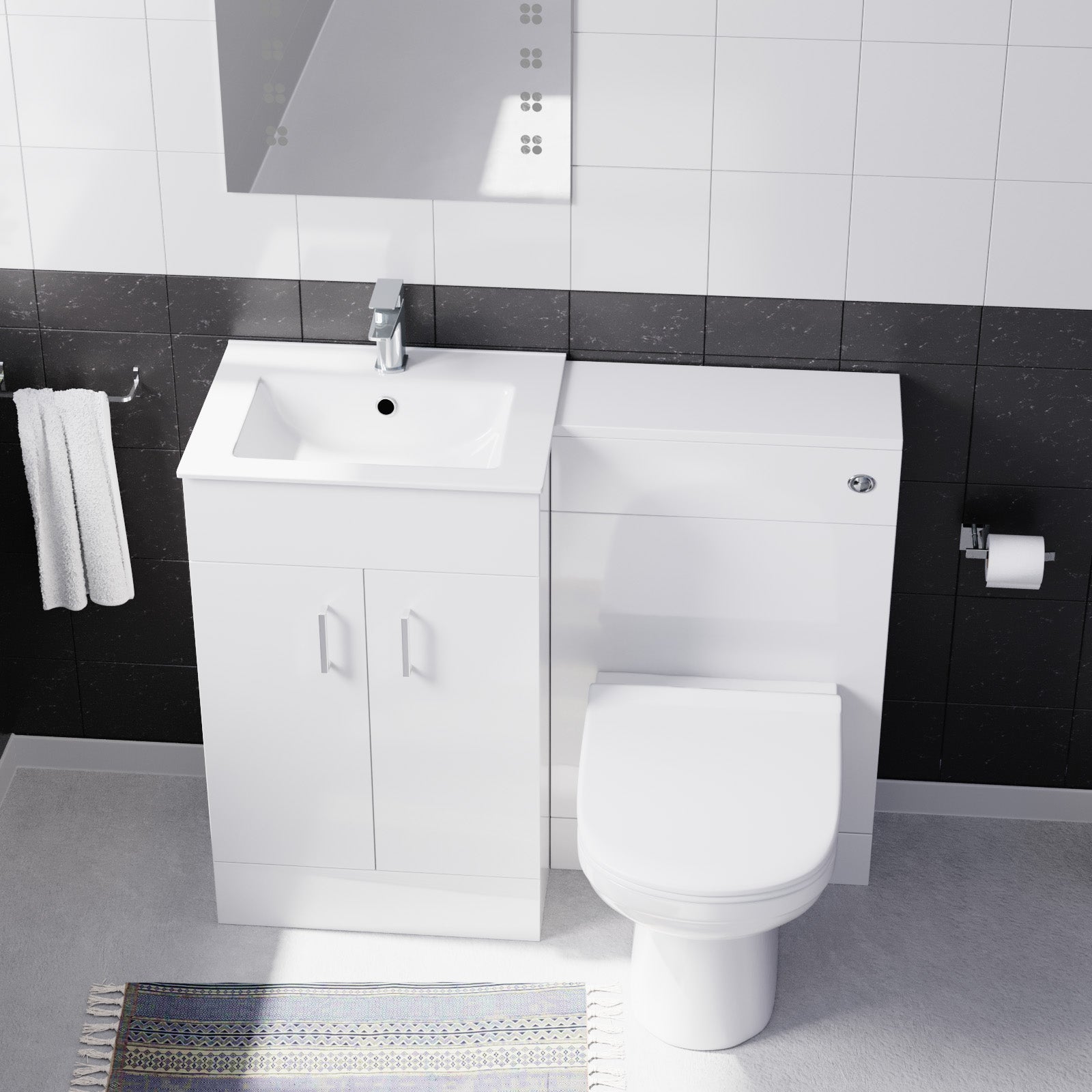 Nanuya 500mm Vanity Basin, WC Unit & Elso Back to Wall White