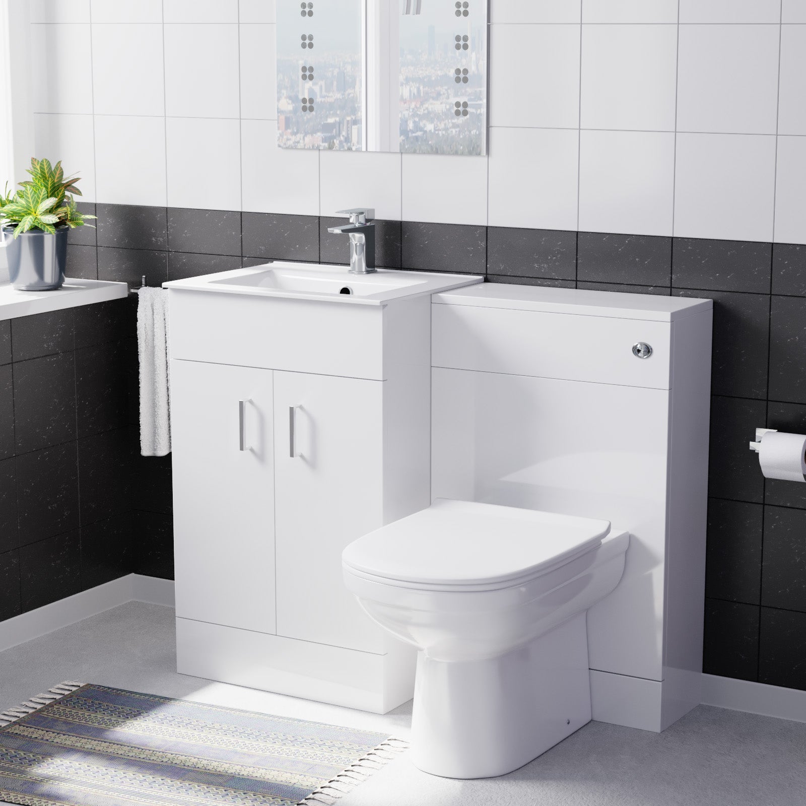 Nanuya 500mm Vanity Basin, WC Unit & Elso Back to Wall White