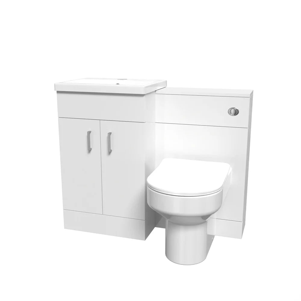 Nanuya White Vanity Basin Cabinet, WC Unit & Comfort Back To Wall Toilet