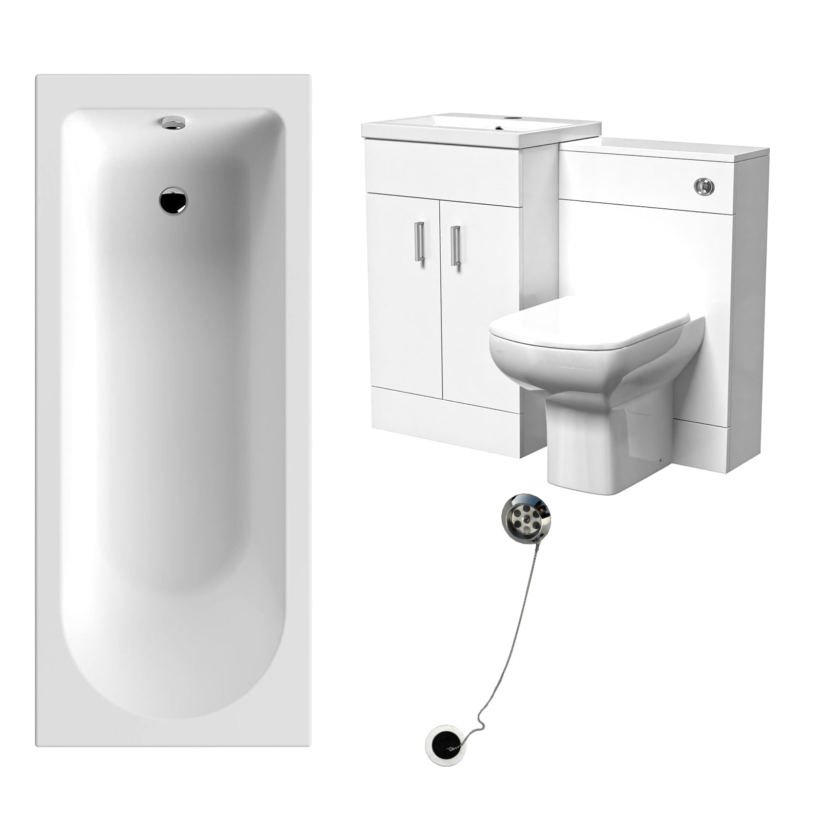 Nanuya White 1000mm Freestanding Vanity, WC Unit, Rimless BTW Toilet & Bath