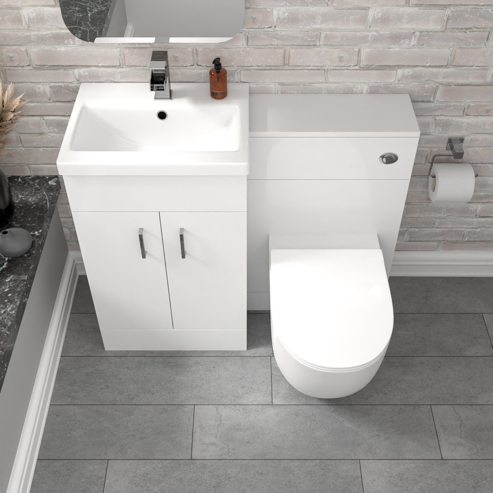 Nanuya 1000mm Freestanding White Basin Vanity & Back To Wall Toilet