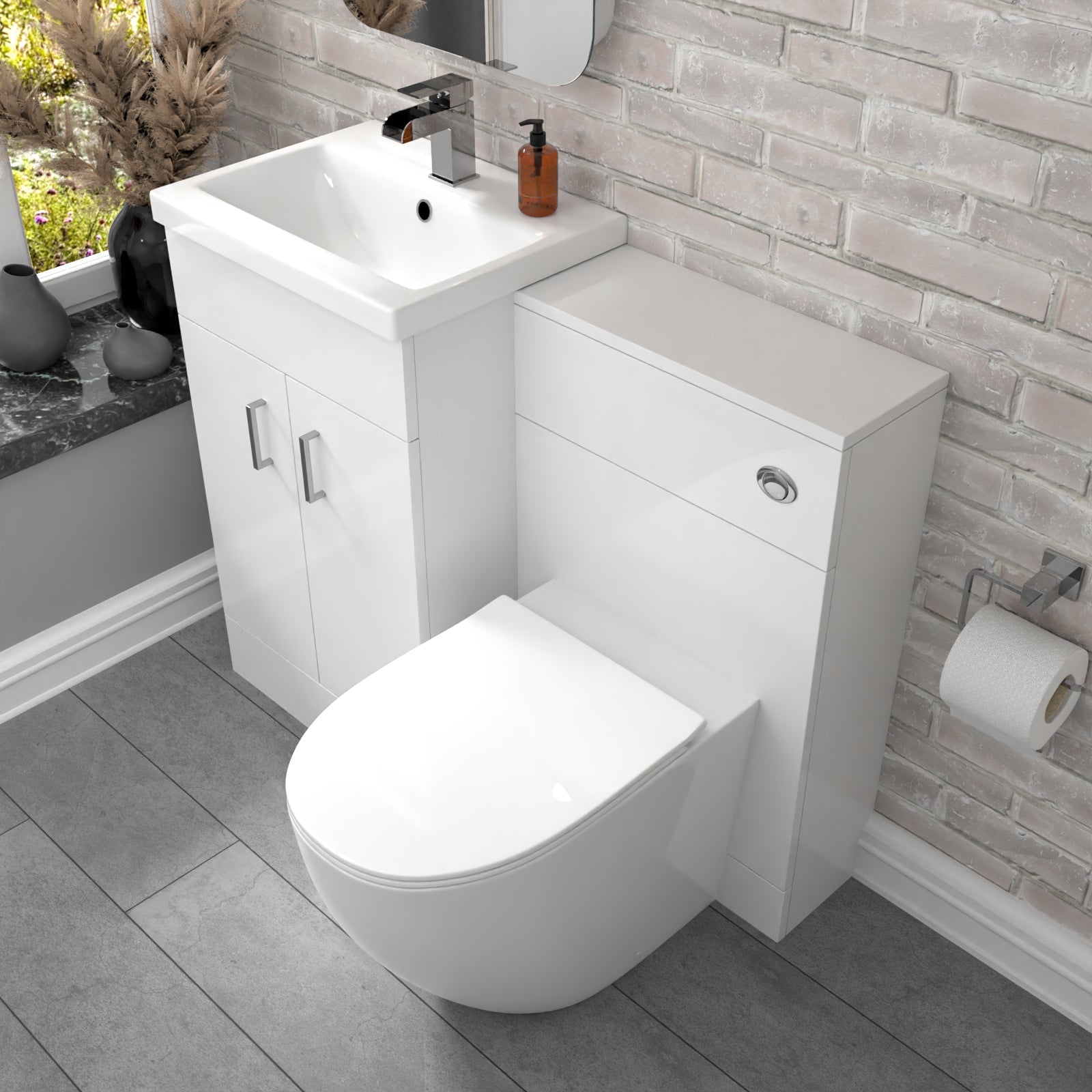 Nanuya 1000mm Freestanding White Basin Vanity & Back To Wall Toilet
