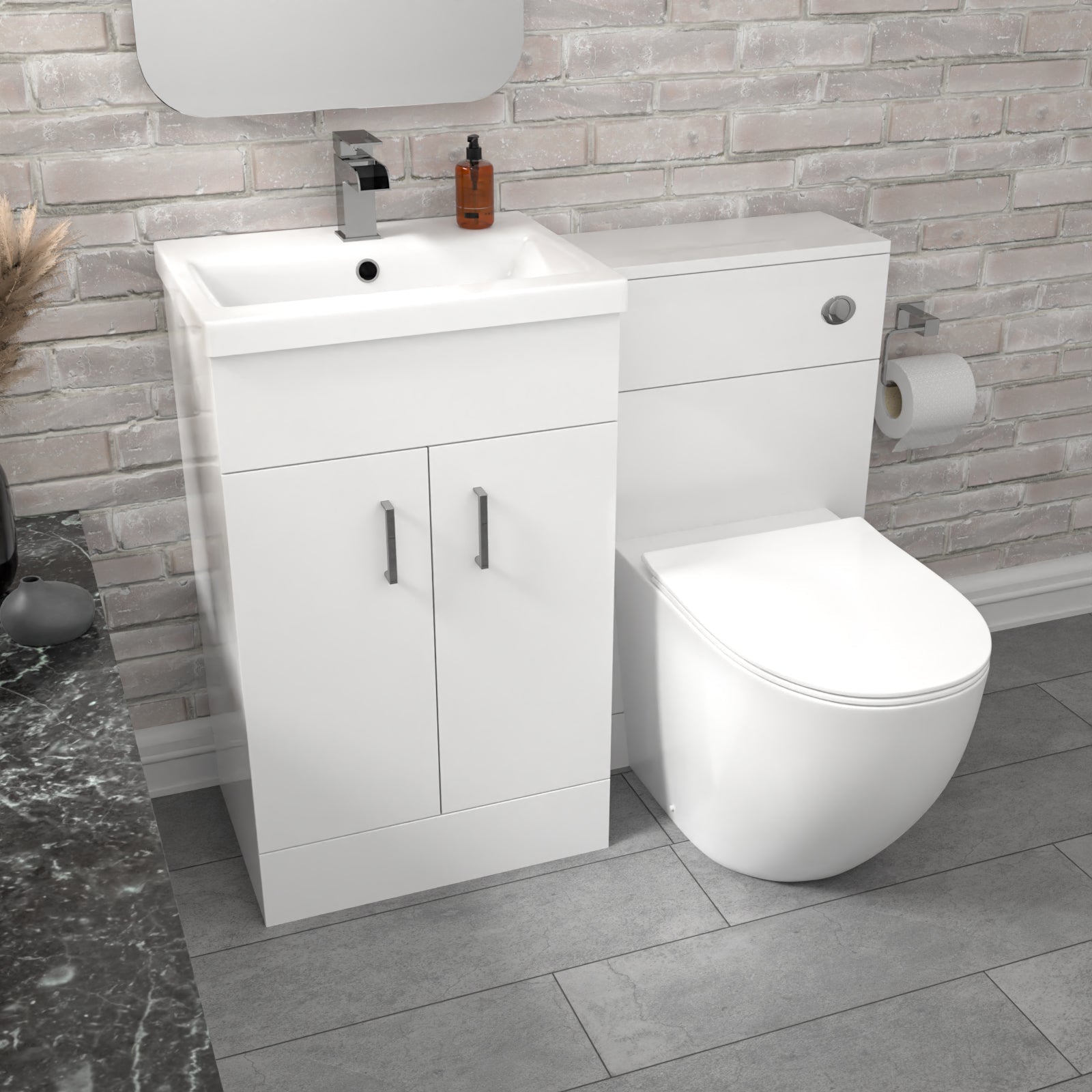 Nanuya 1000mm Freestanding White Basin Vanity & Back To Wall Toilet
