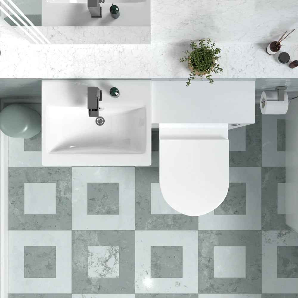 Nanuya Basin Vanity Cabinet, WC Unit White & Rimless Back To Wall Toilet