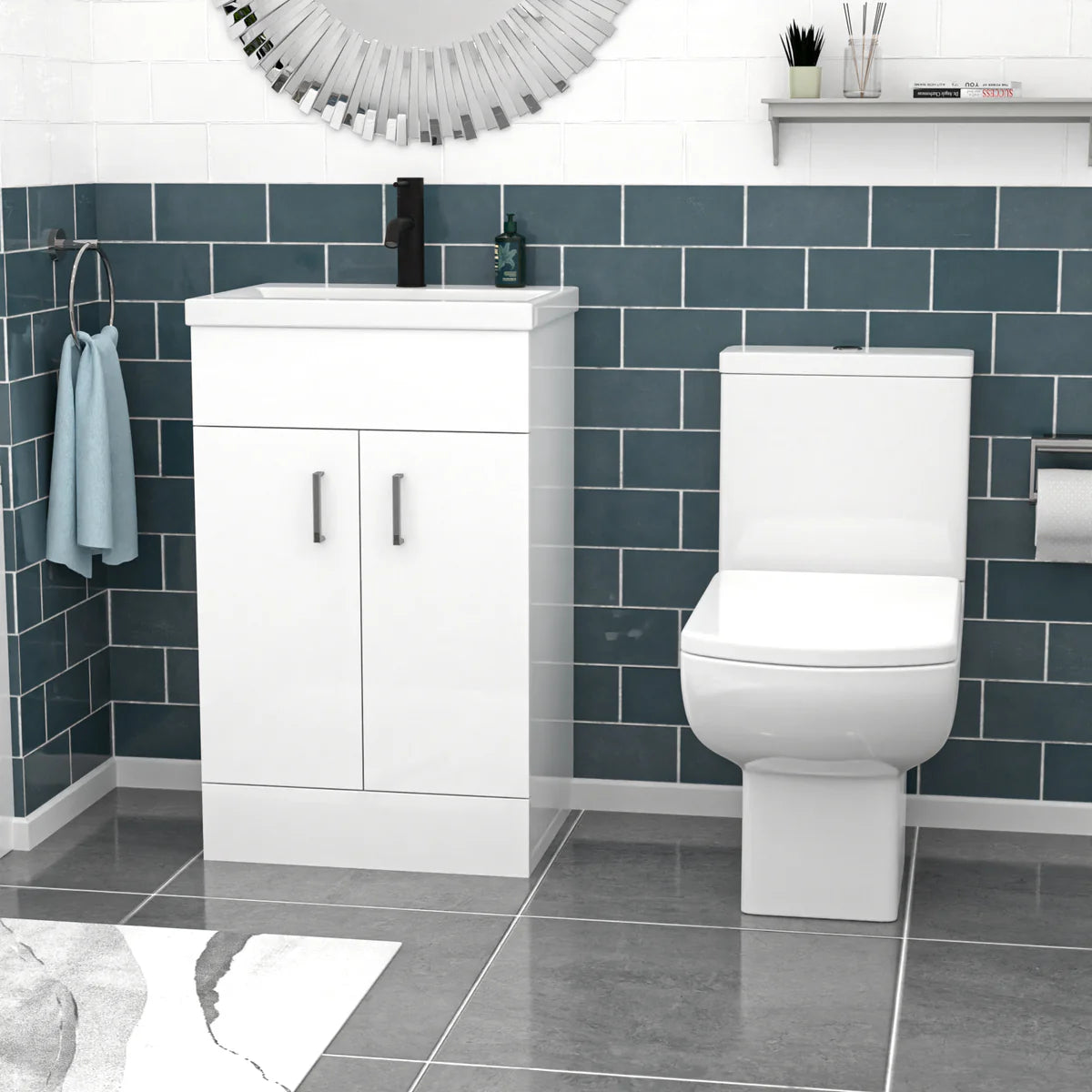 Nanuya 500mm White Basin Vanity & Square Rimless Close Coupled Toilet