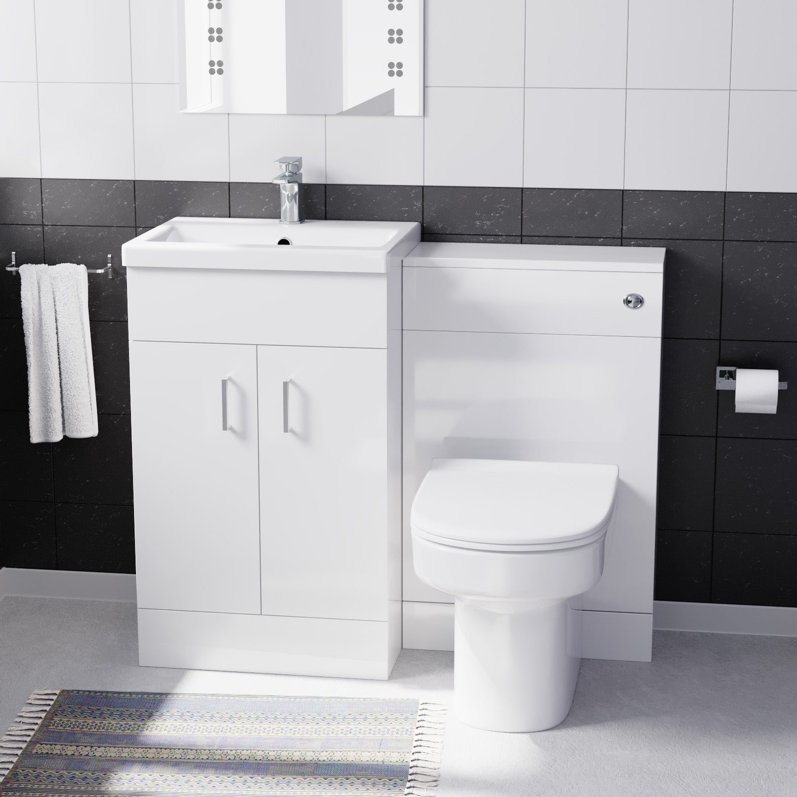 Nanuya 500mm Vanity Basin Unit & WC Unit & Chem Back to Wall White `