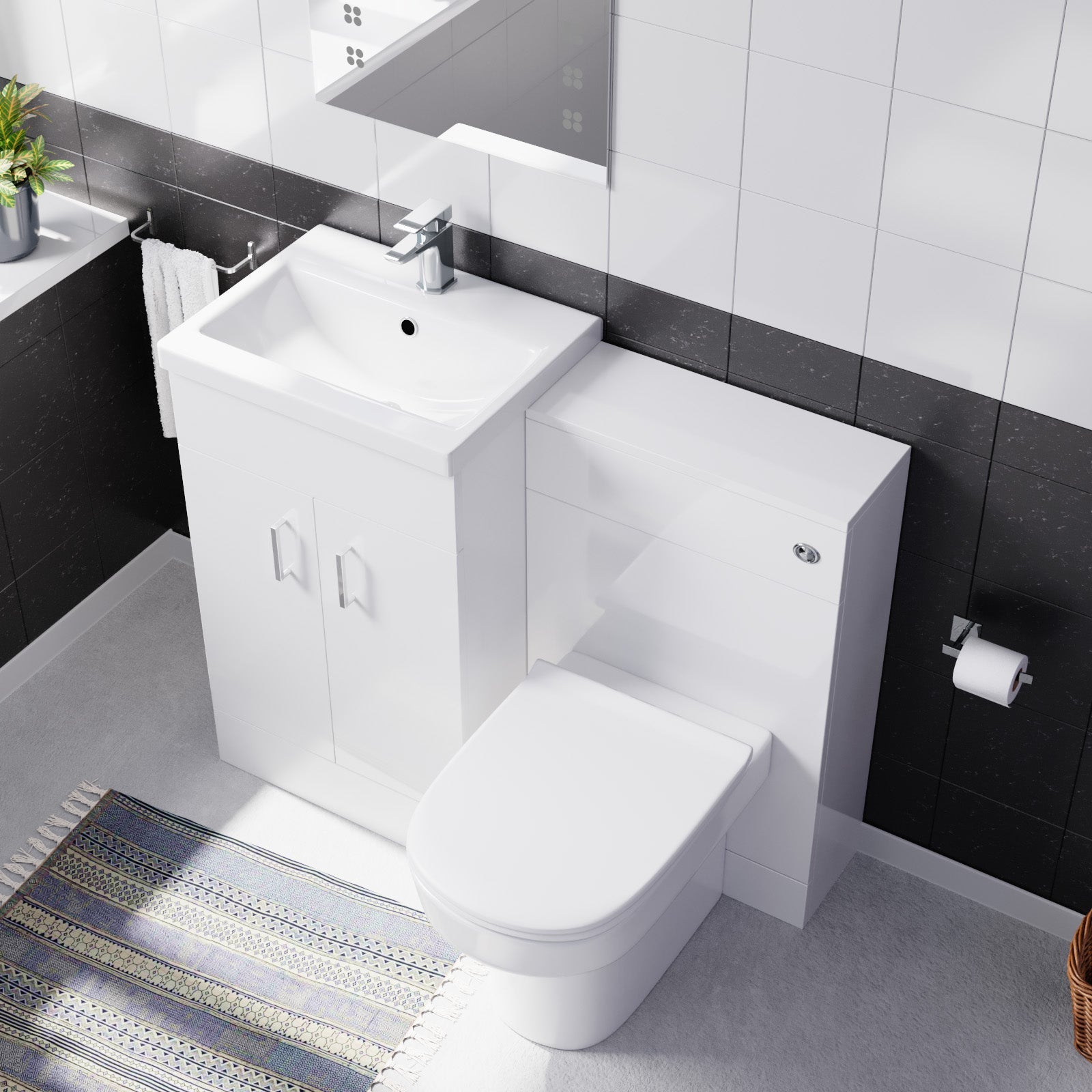 Nanuya 500mm Vanity Basin Unit & WC Unit & Chem Back to Wall White `