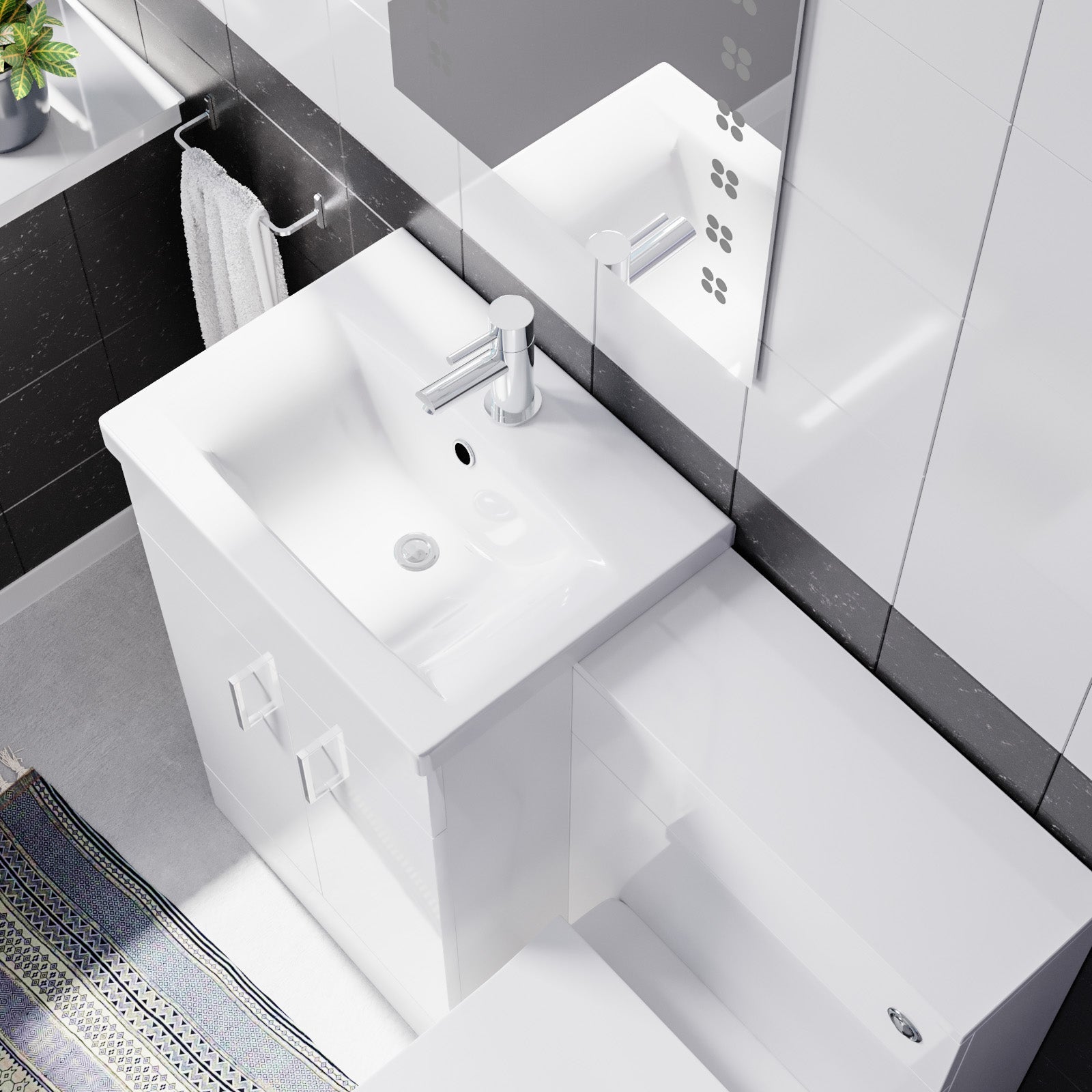 Nanuya White 500mm Vanity Basin Cabinet WC Unit & Square BTW Toilet