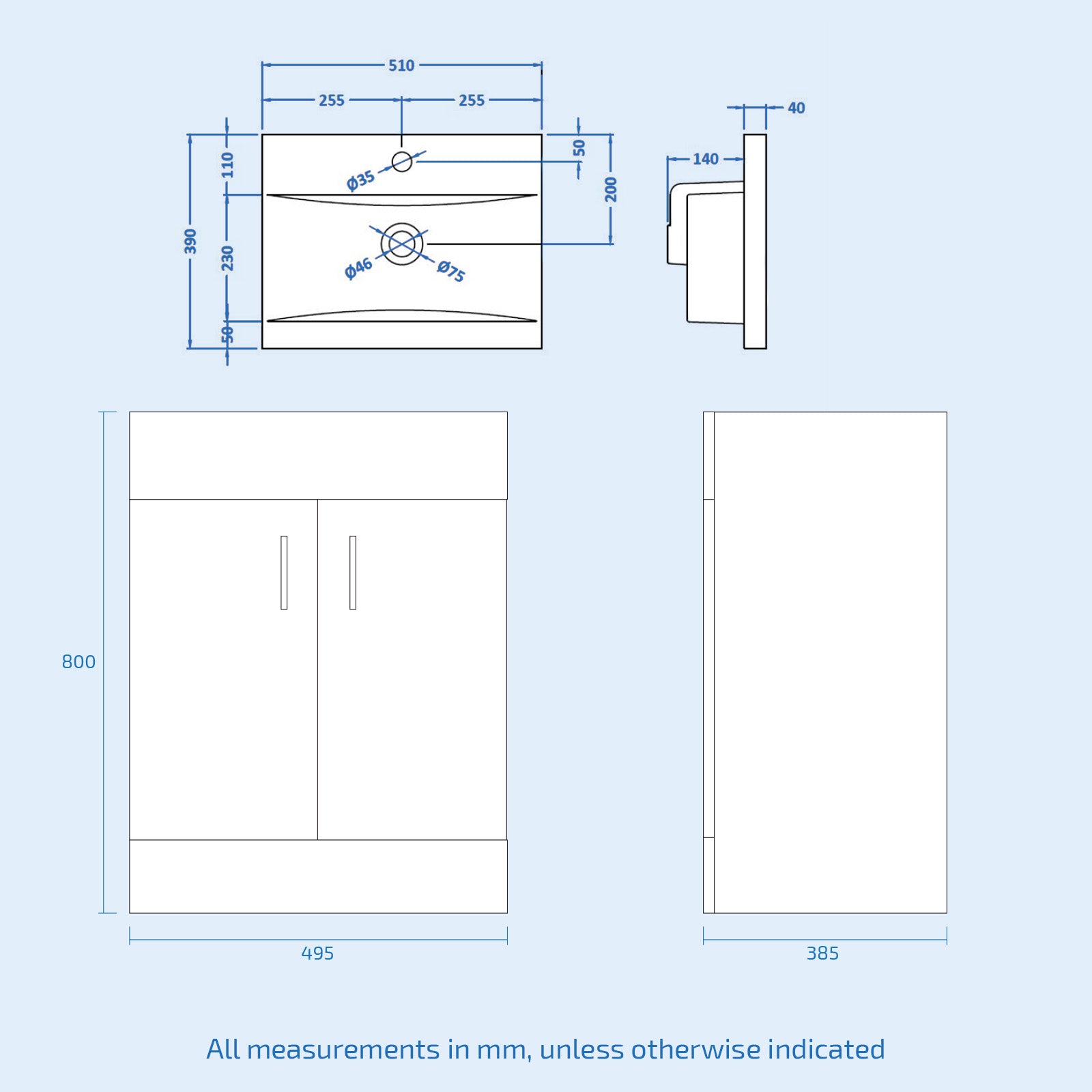 Nanuya White 1000mm Freestanding Vanity, WC Unit, Rimless BTW Toilet & Bath