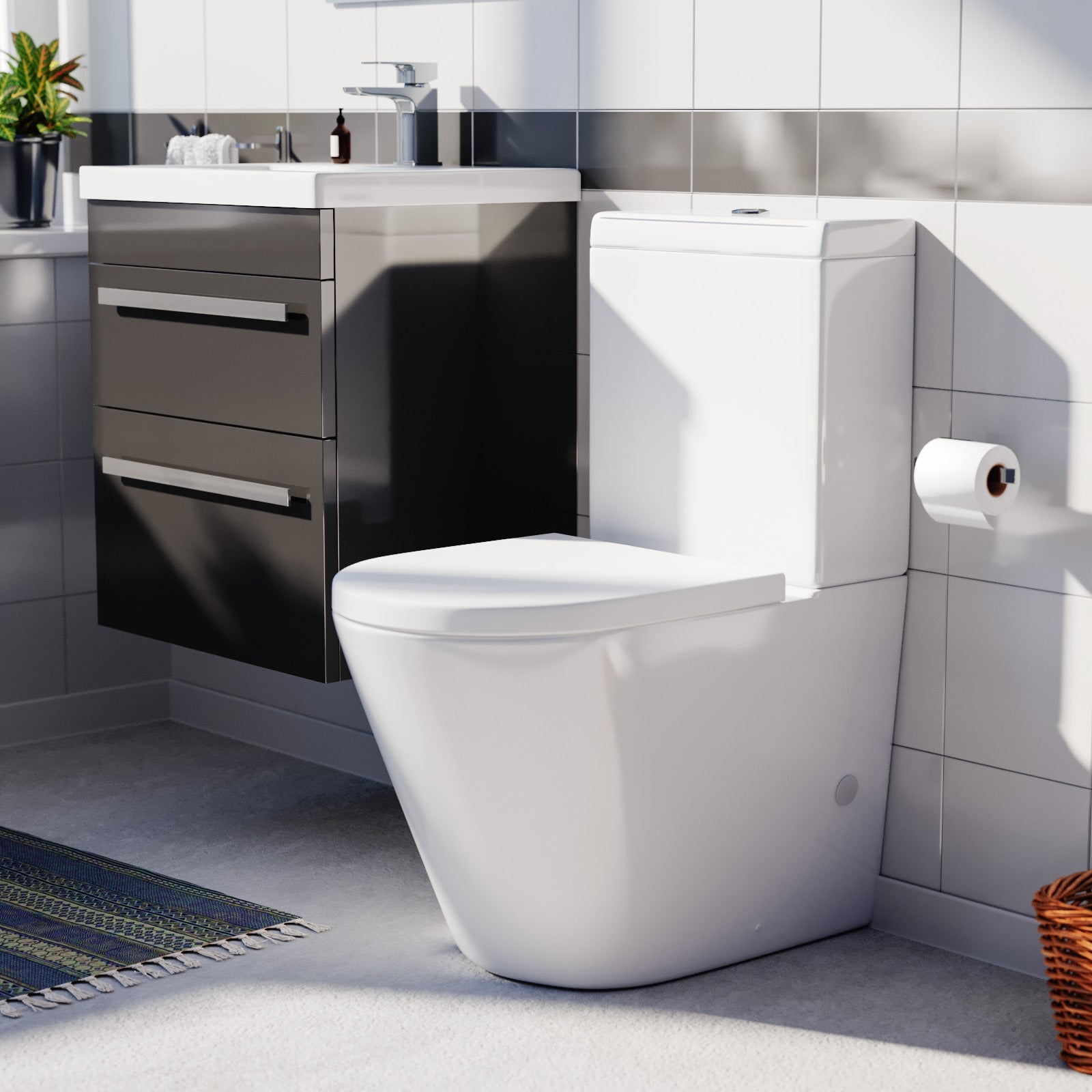 Nanuya Anthracite 500mm 2 Drawers Basin Vanity & Close Coupled Toilet Set