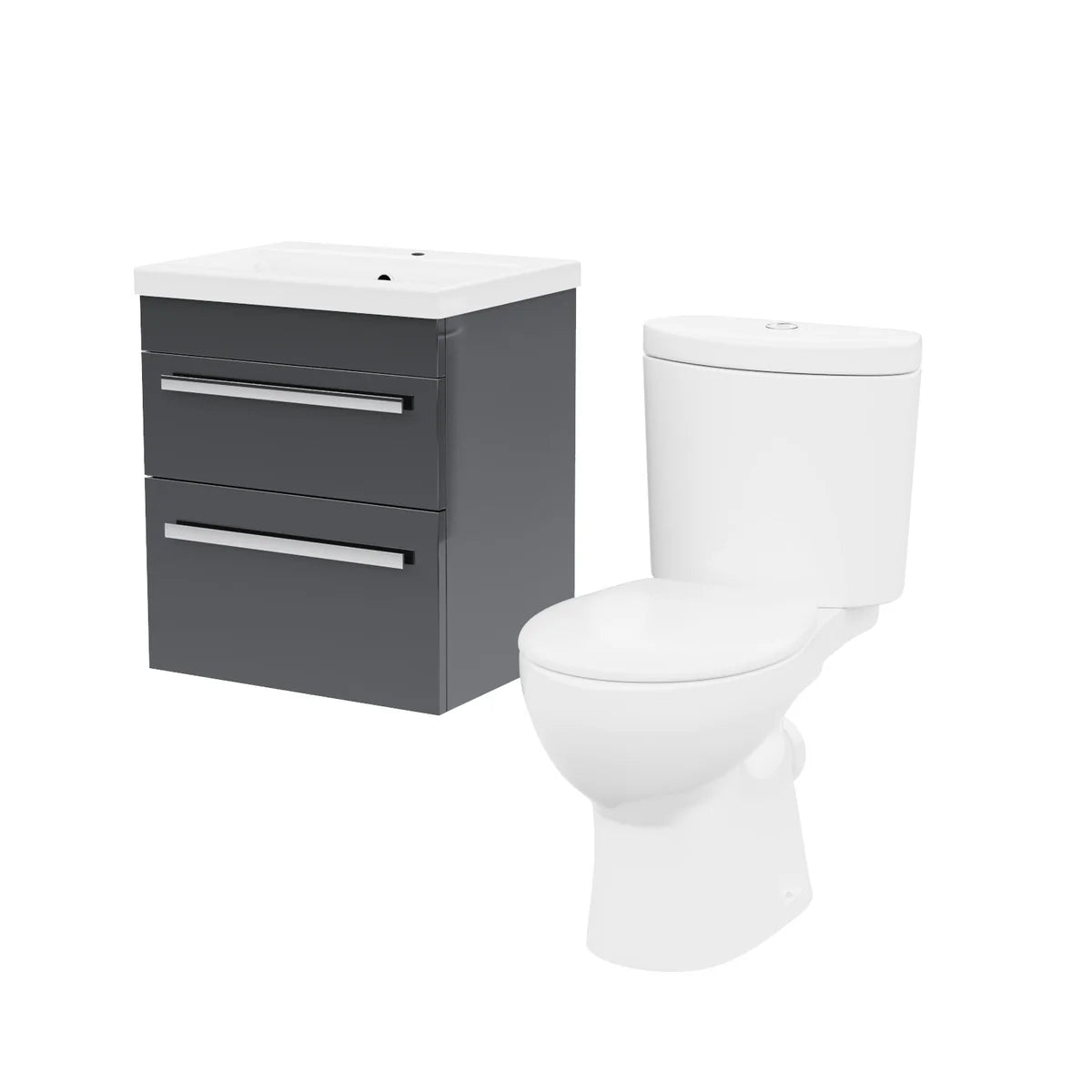 Nanuya 500mm Anthracite Wall Hung 2 Drawers Vanity Unit & Close Coupled Toilet