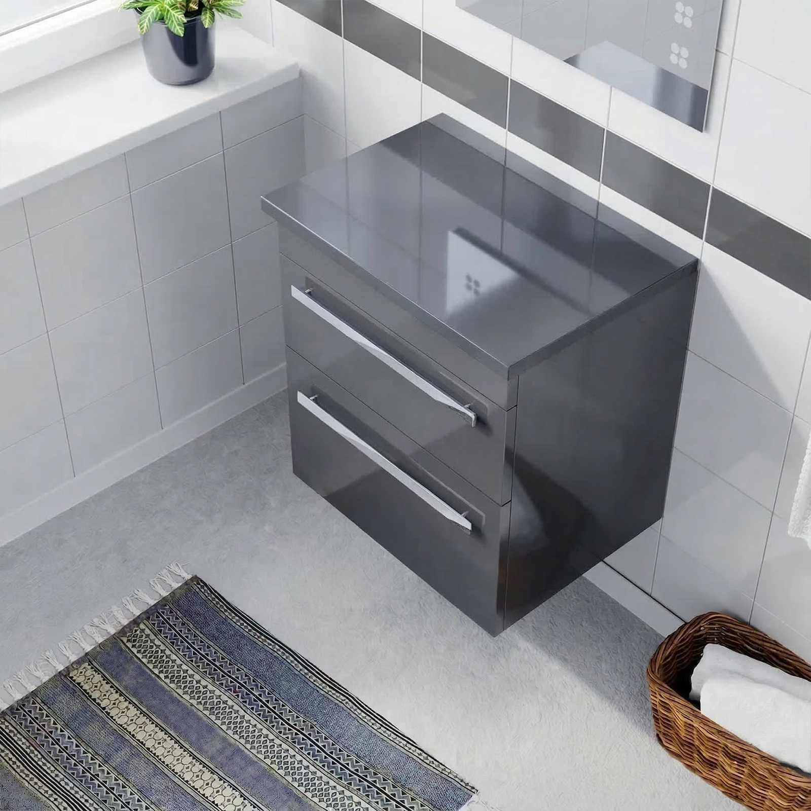 Nanuya 500mm Steel Grey 2 Drawer Wall Hung Worktop Vanity Unit