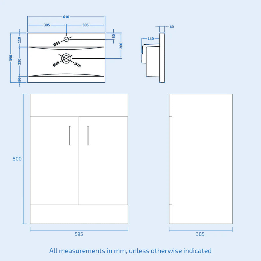 Nanuya 600mm White Basin Vanity & Rimless Square Close Coupled Toilet