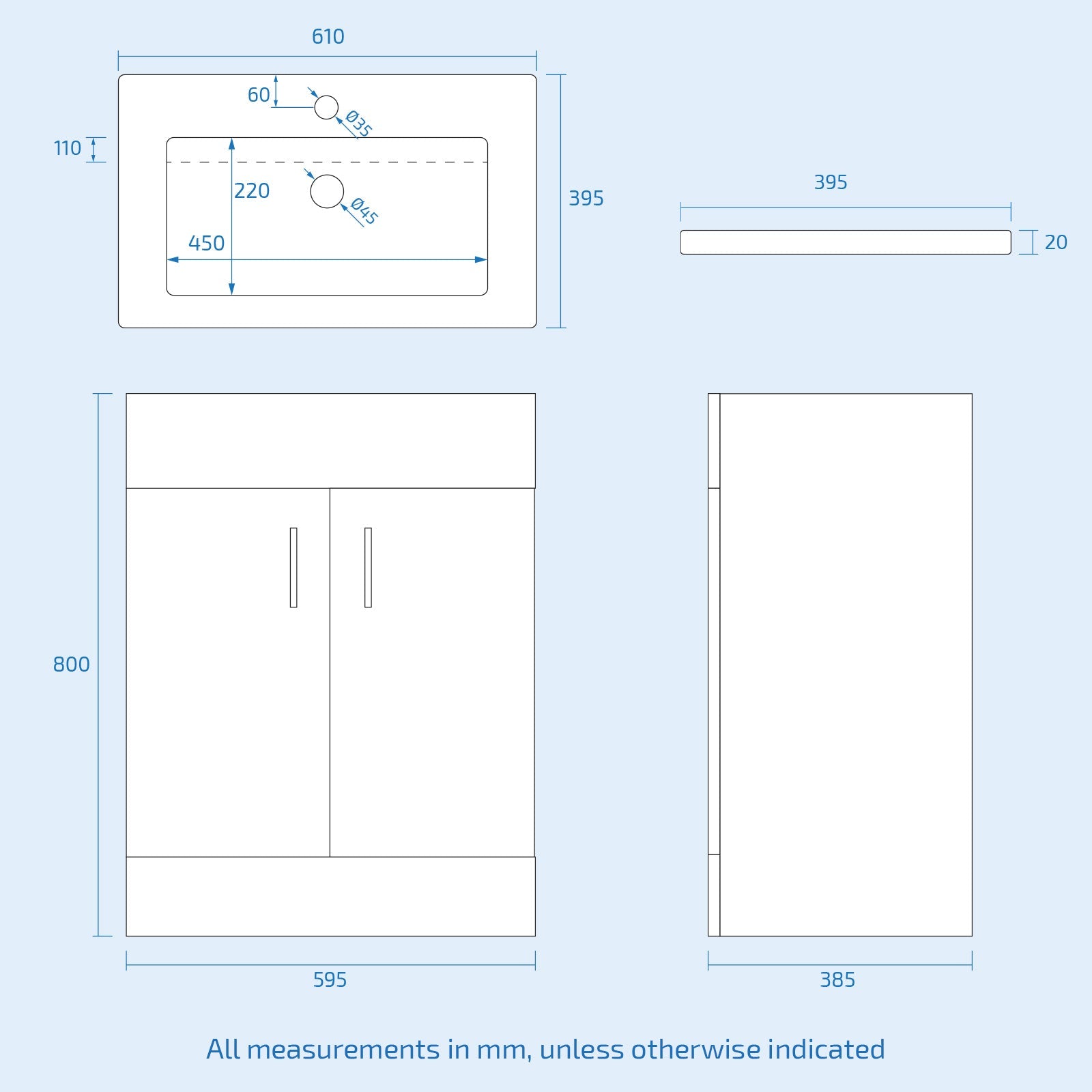 Nanuya 600mm Light Grey Floorstanding Vanity Unit & Slim White Basin Flat Pack