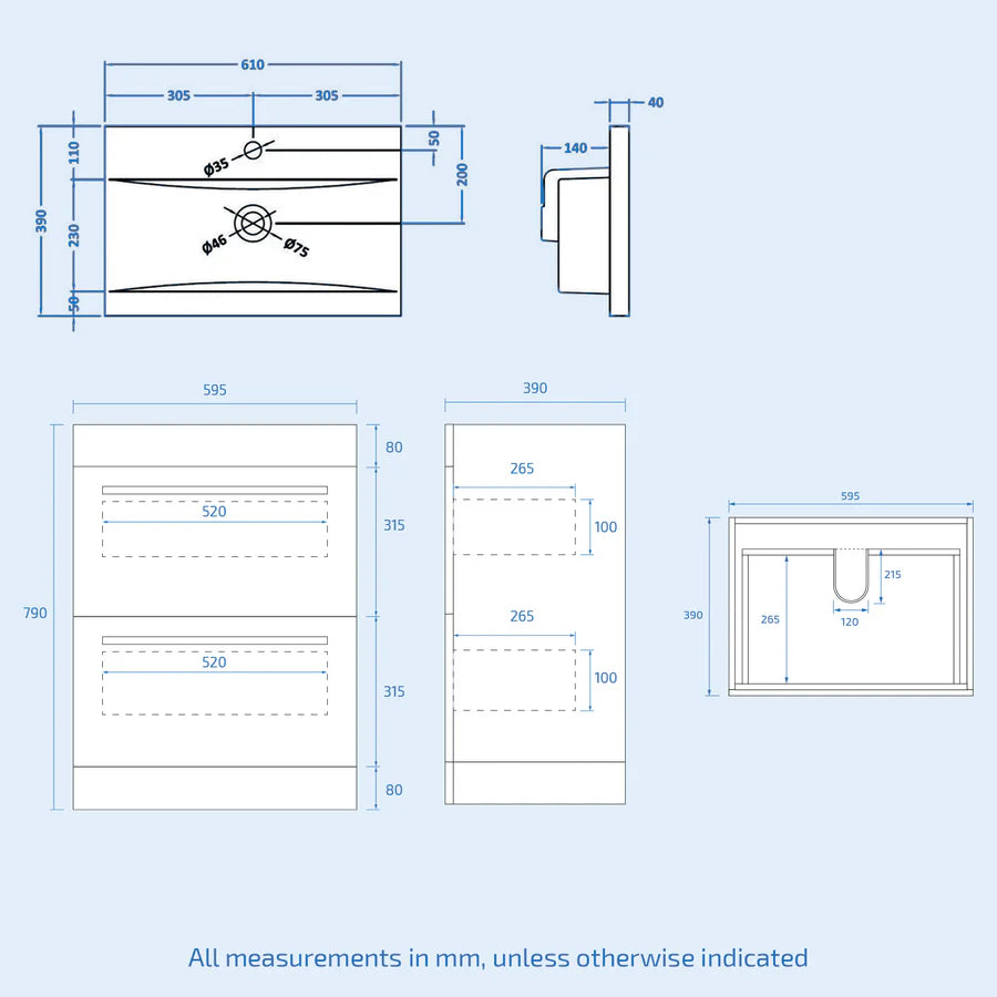Nanuya 600mm Grey Drawers Basin Vanity Unit Square Close Coupled Toilet