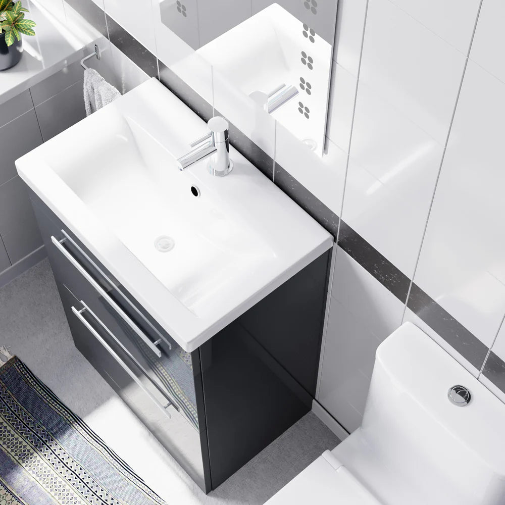 Nanuya 600mm Anthracite Drawers Basin Vanity Unit Square Close Coupled Toilet