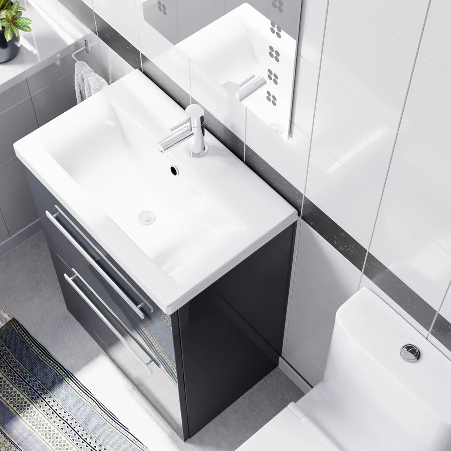 Nanuya 600mm Anthracite Drawers Basin Vanity Unit Square Close Coupled Toilet