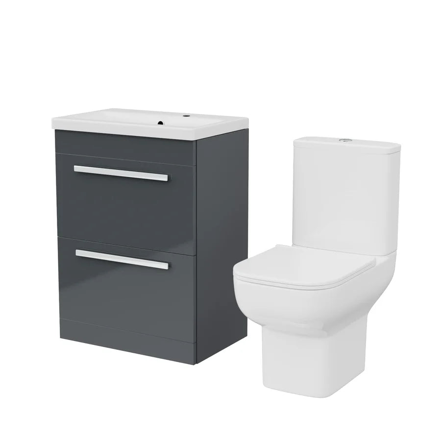 Nanuya 600mm Anthracite Drawers Basin Vanity Unit Square Close Coupled Toilet