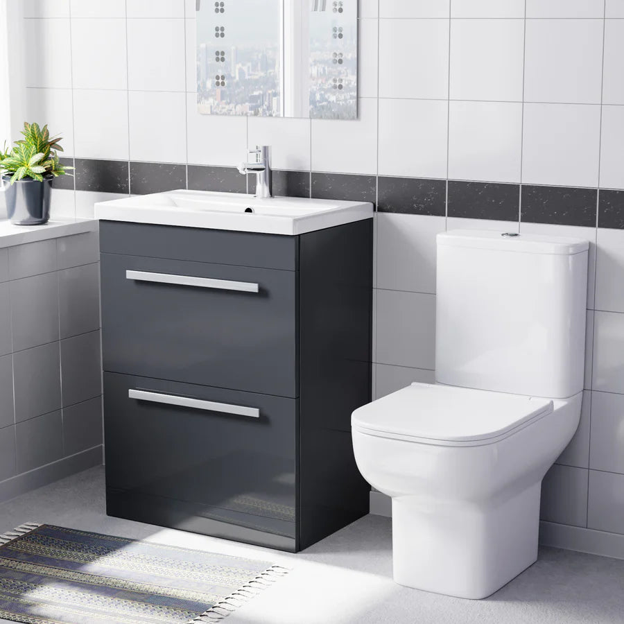 Nanuya 600mm Anthracite Drawers Basin Vanity Unit Square Close Coupled Toilet