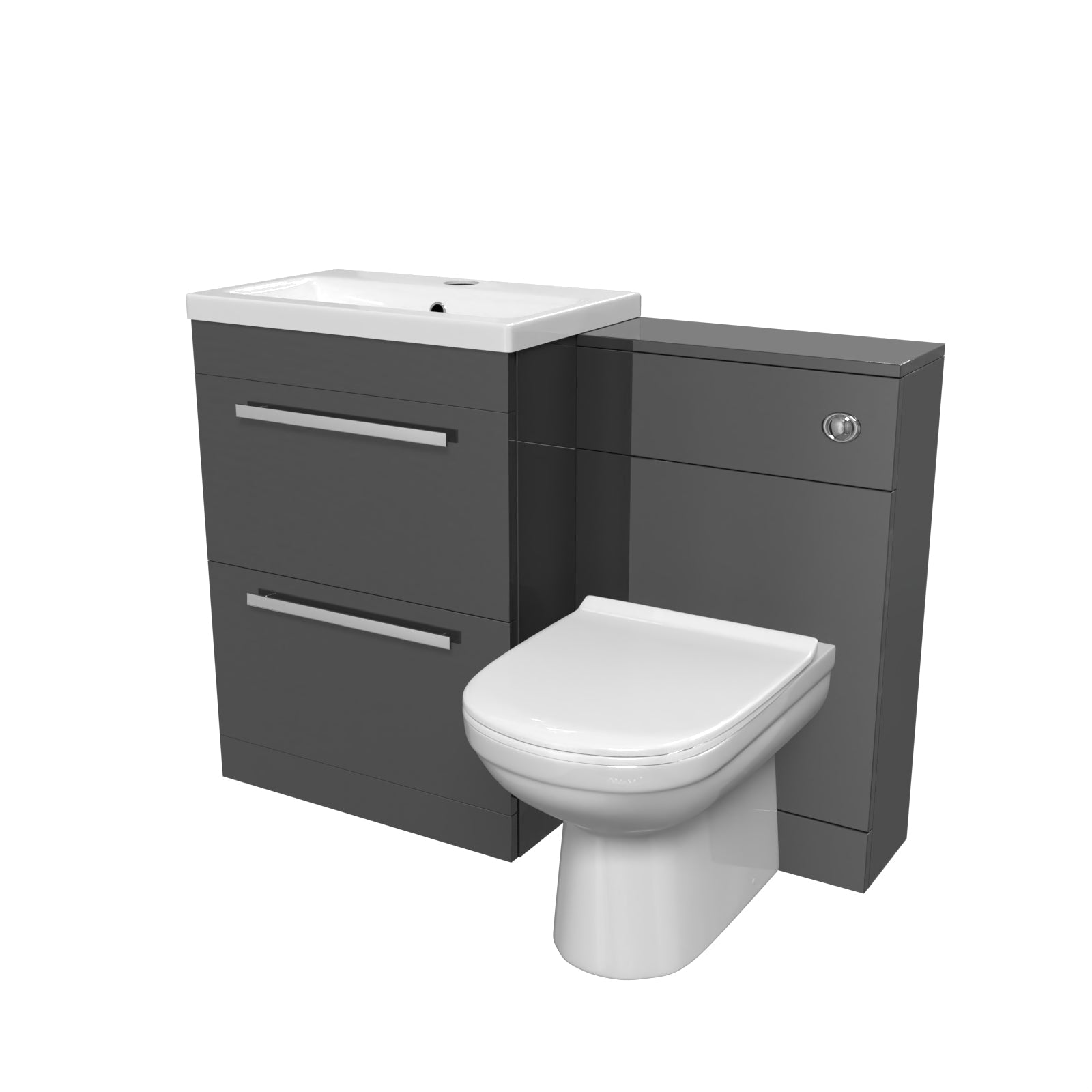 Nanuya 1100mm Dark Grey 2 Drawer Vanity Basin Unit, WC & Curved BTW Toilet