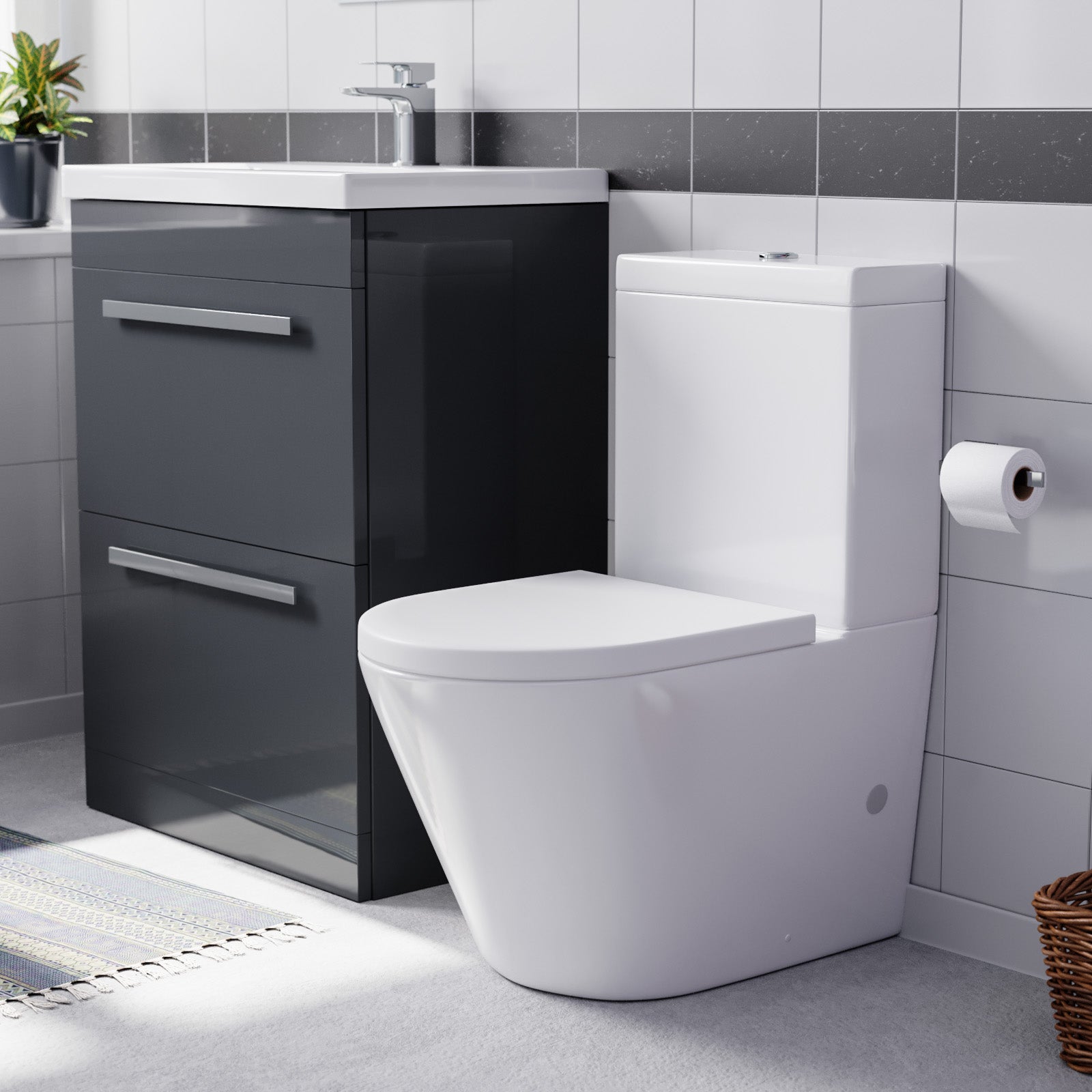 Nanuya Dark Grey 600mm 2 Drawer Vanity Basin Unit & Close Coupled Toilet