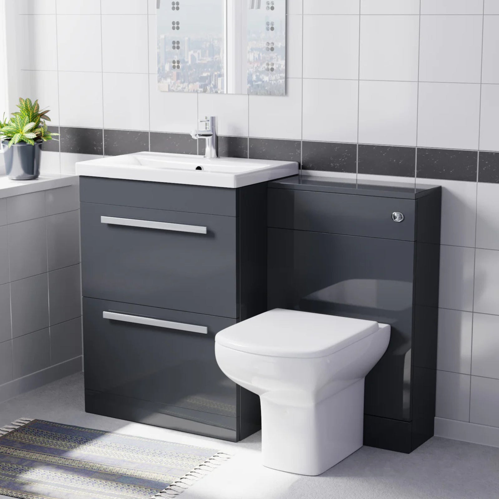 Nanuya 1100mm Anthracite Basin Vanity With WC Unit & Rimless Soft Close Toilet