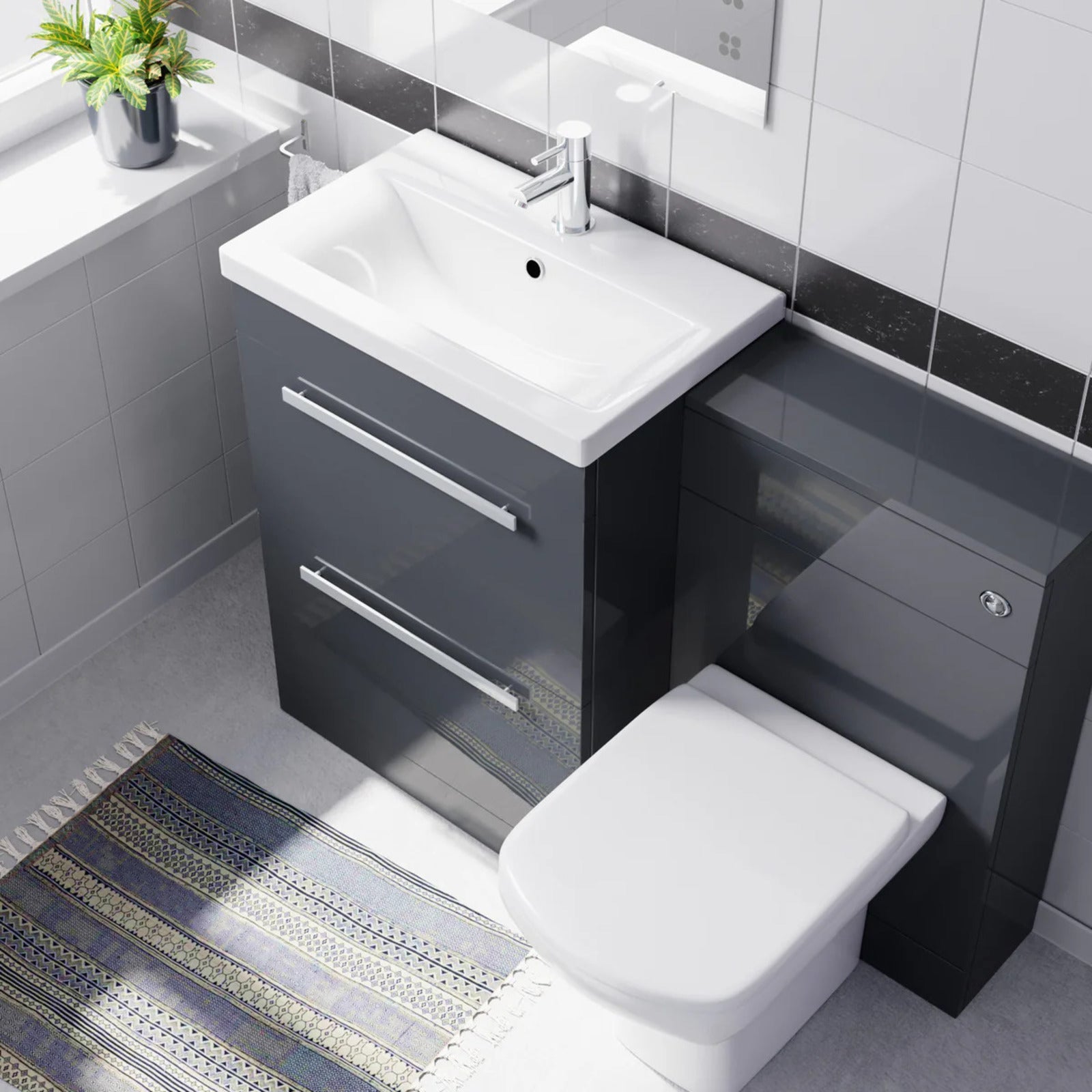 Nanuya 1100mm Anthracite Basin Vanity With WC Unit & Rimless Soft Close Toilet