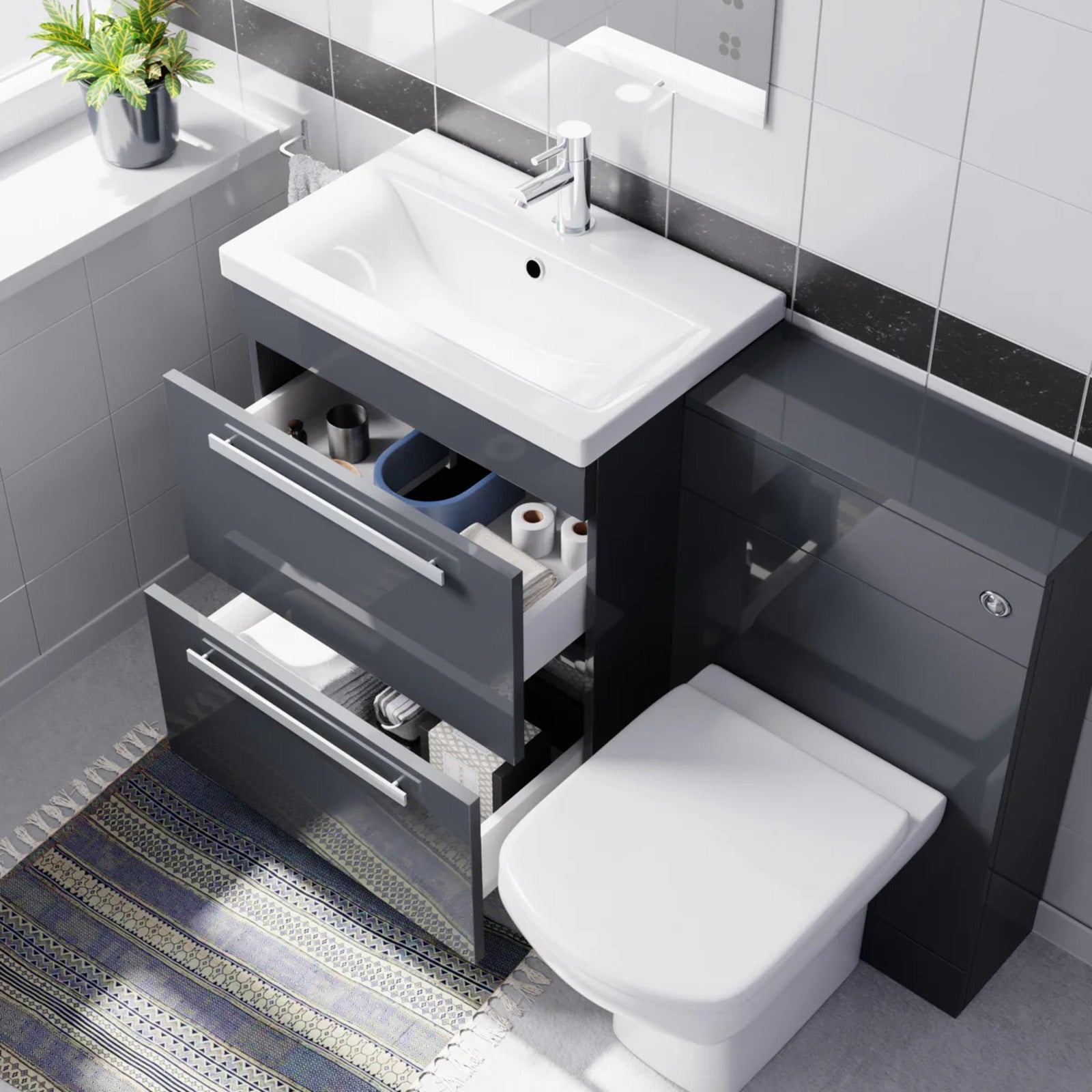 Nanuya 1100mm Anthracite Basin Vanity With WC Unit & Rimless Soft Close Toilet